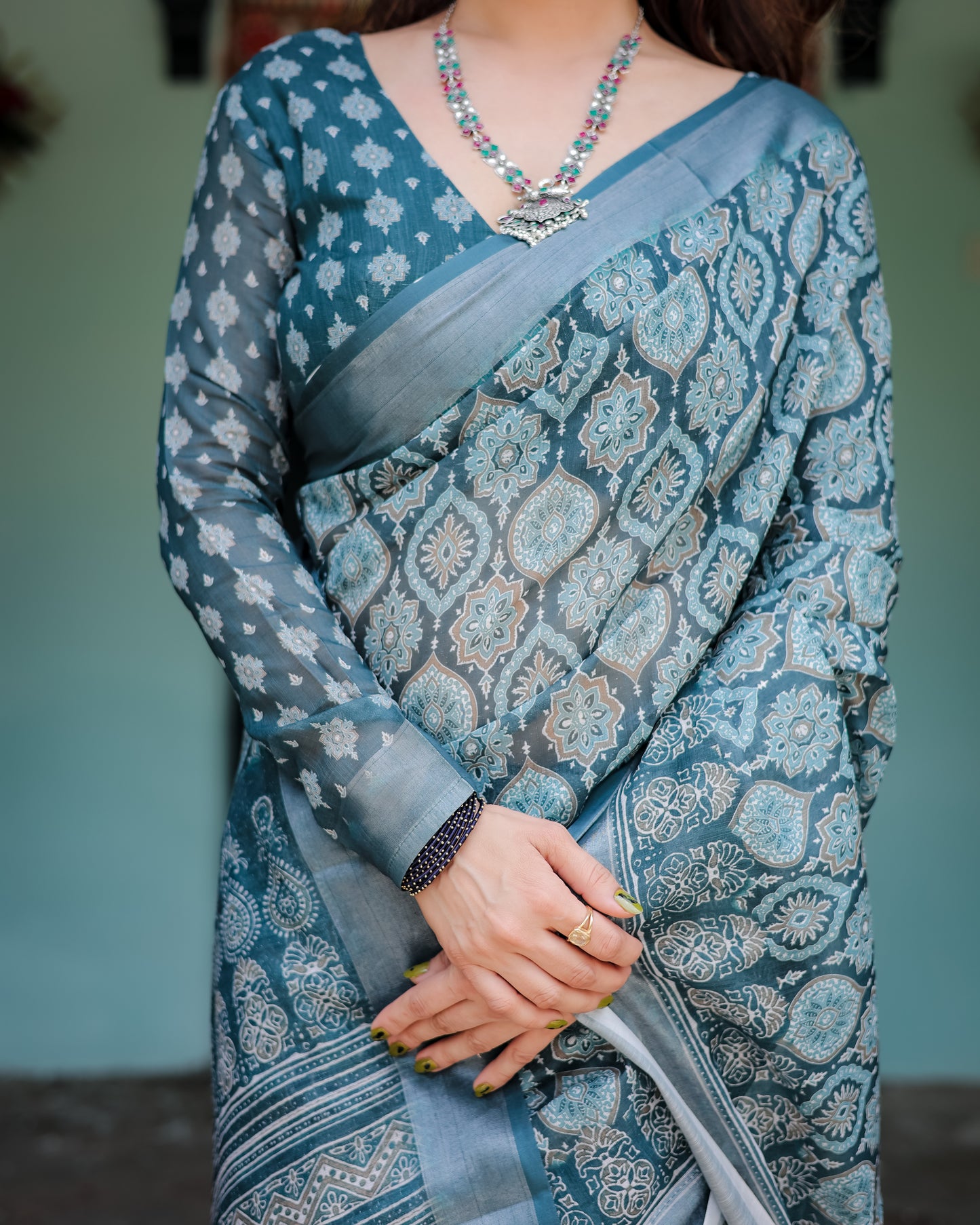 Regal Blue Beauty Pure Linen Saree with Tassels.