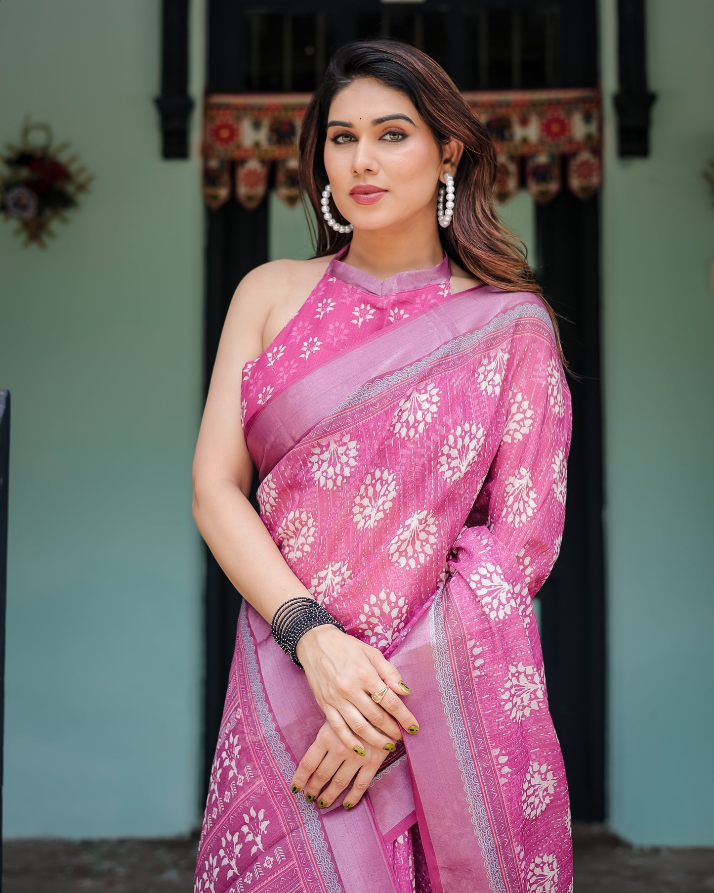 Royal Charm Pure Linen Saree with Tassels.