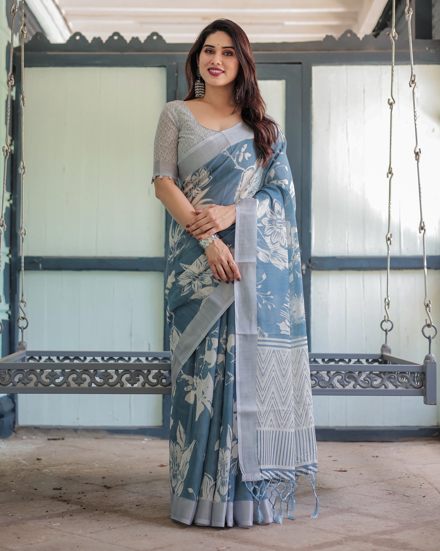 Soft Linen Saree in a Dreamy Blue Shade.