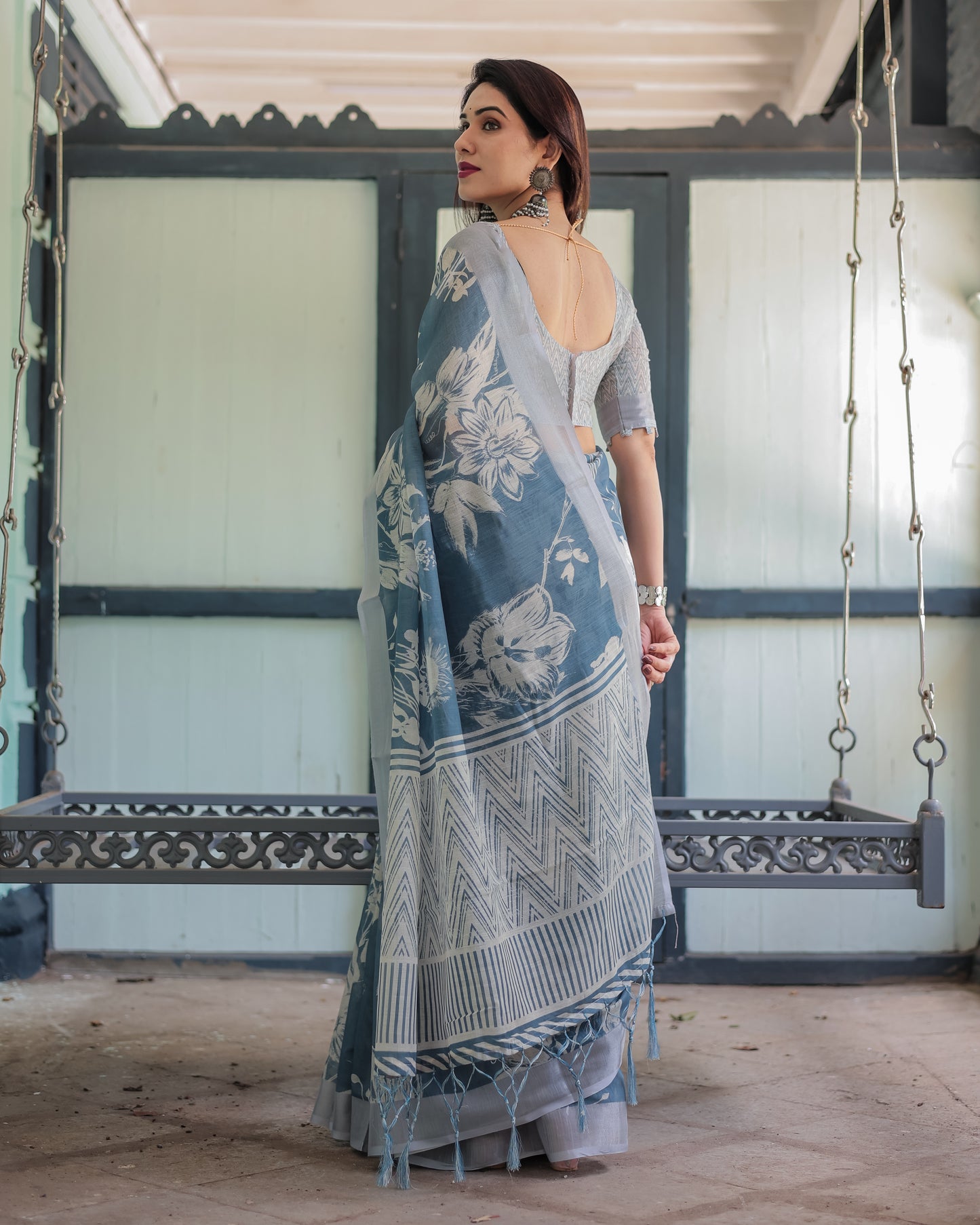 Soft Linen Saree in a Dreamy Blue Shade.