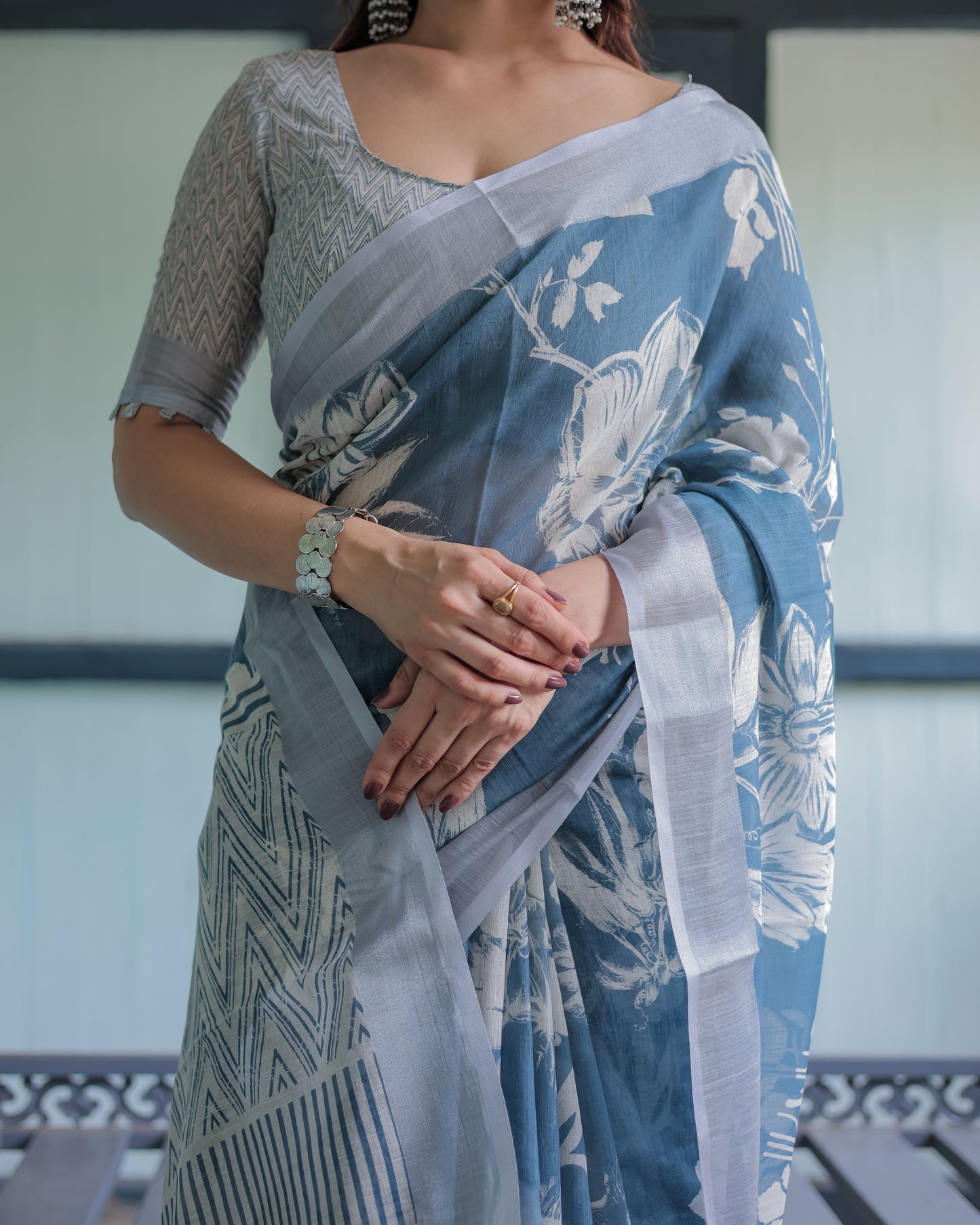 Soft Linen Saree in a Dreamy Blue Shade.