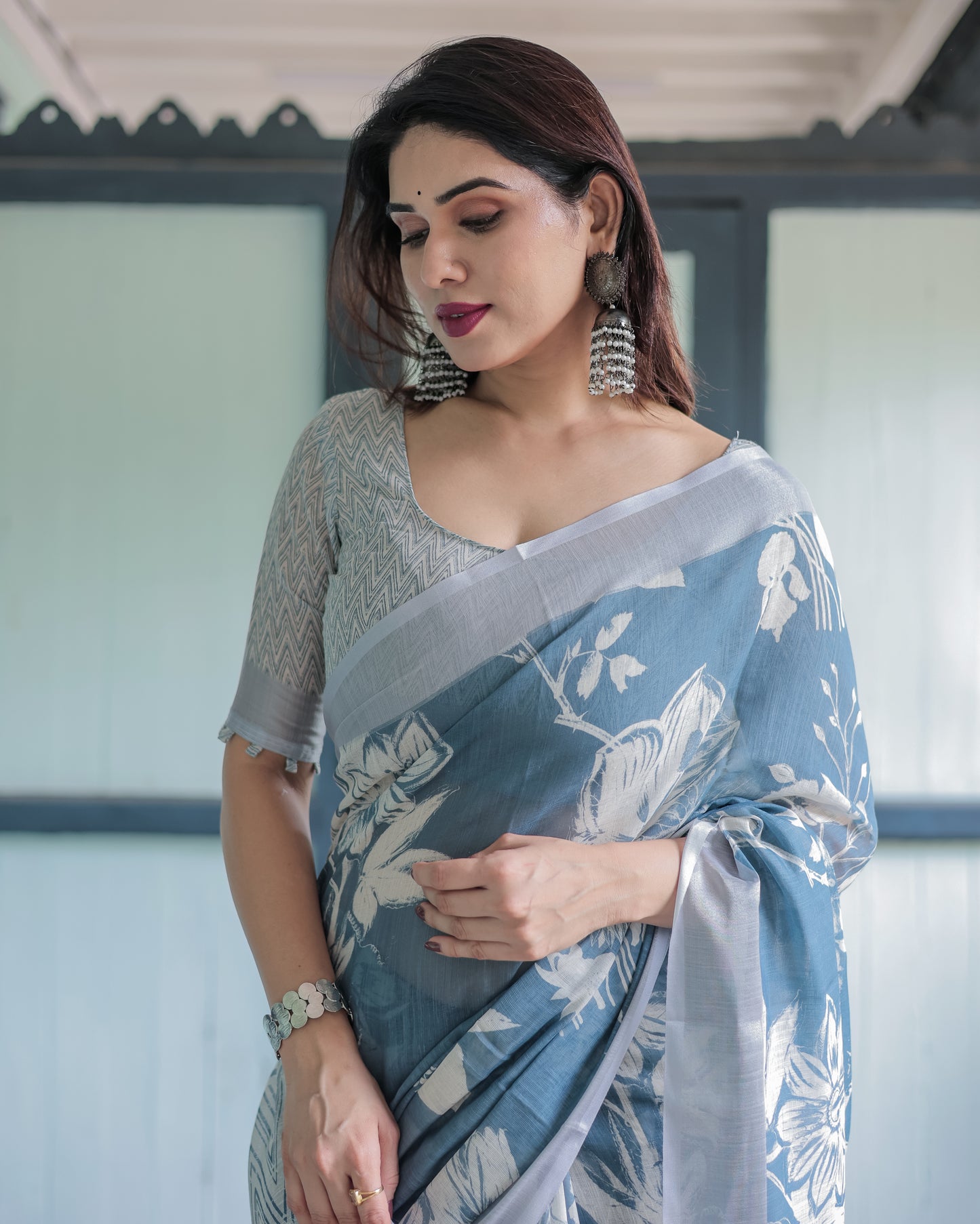 Soft Linen Saree in a Dreamy Blue Shade.
