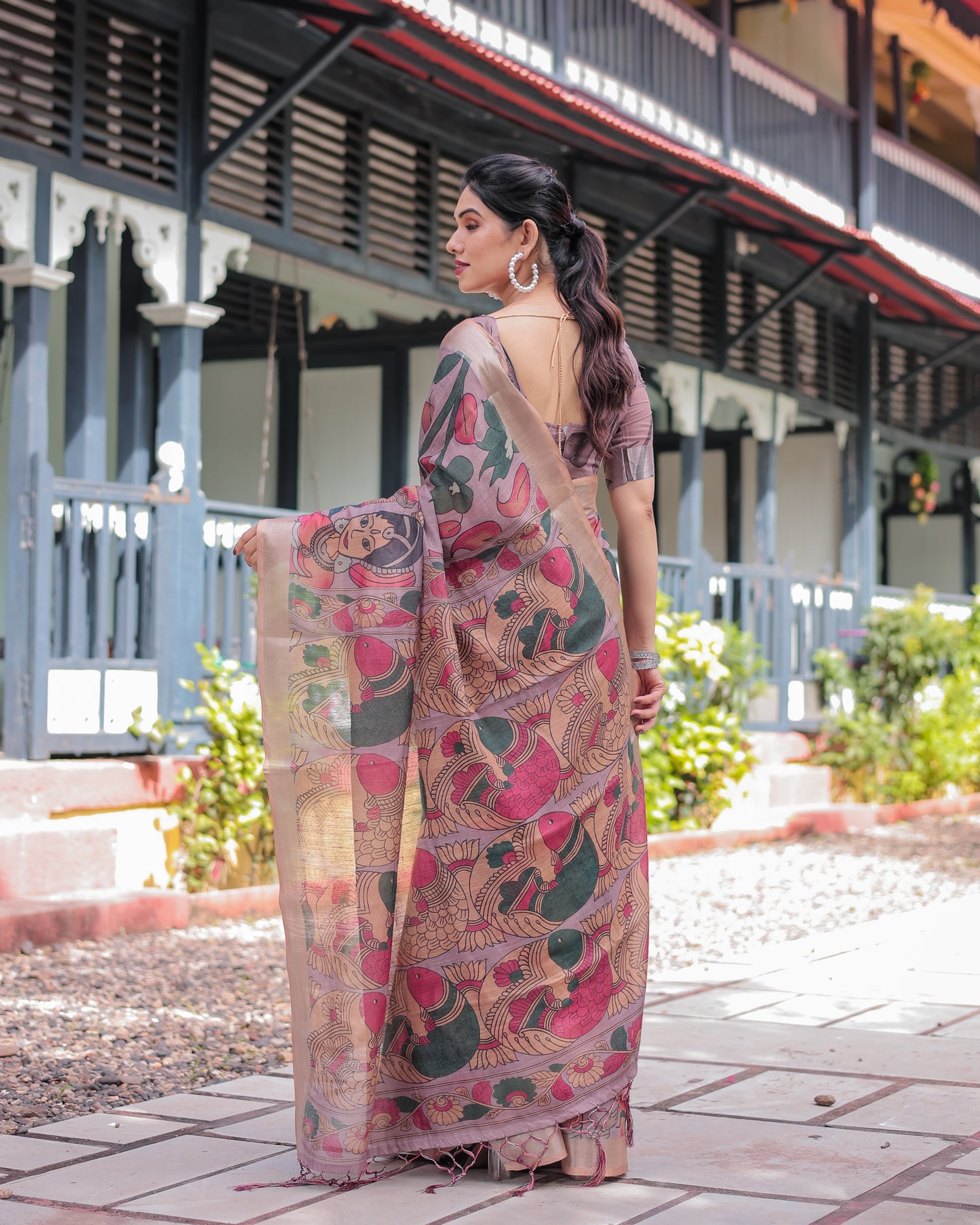 Graceful Mauve Digital Print Linen Saree.