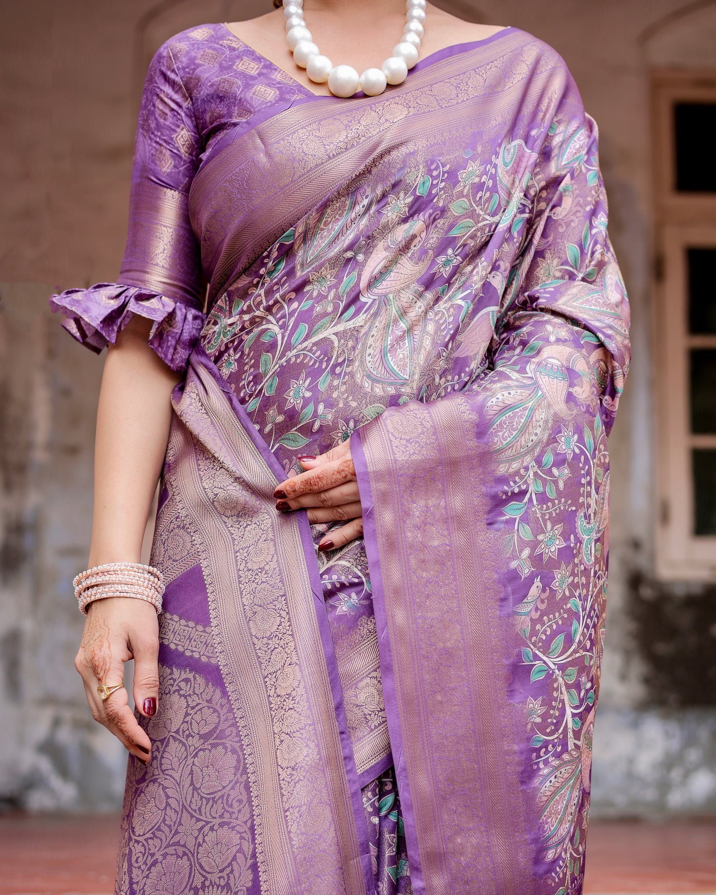 Royal Banarasi Digital Printed Purple Elegance Silk Saree.