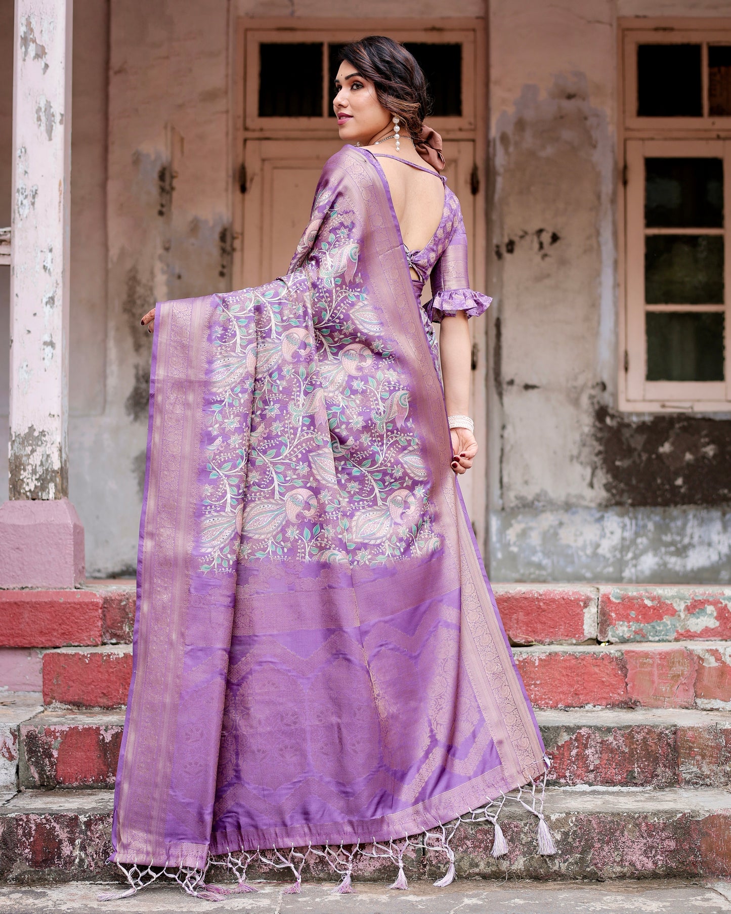 Royal Banarasi Digital Printed Purple Elegance Silk Saree.