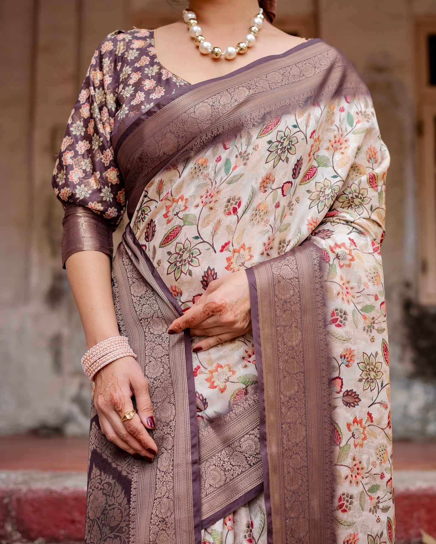 Grace in Banarasi Elegance Digital Printed Silk Saree.