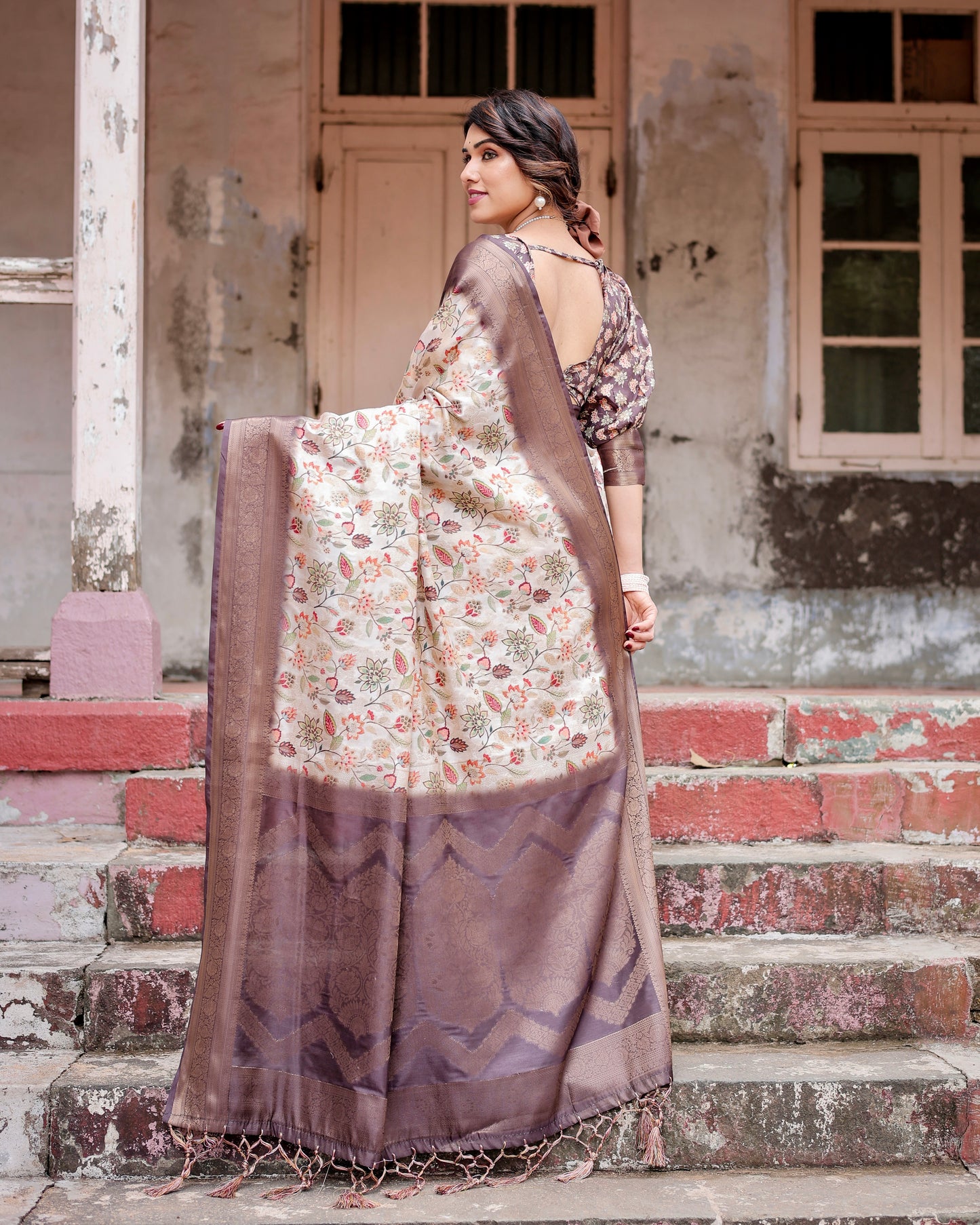 Grace in Banarasi Elegance Digital Printed Silk Saree.