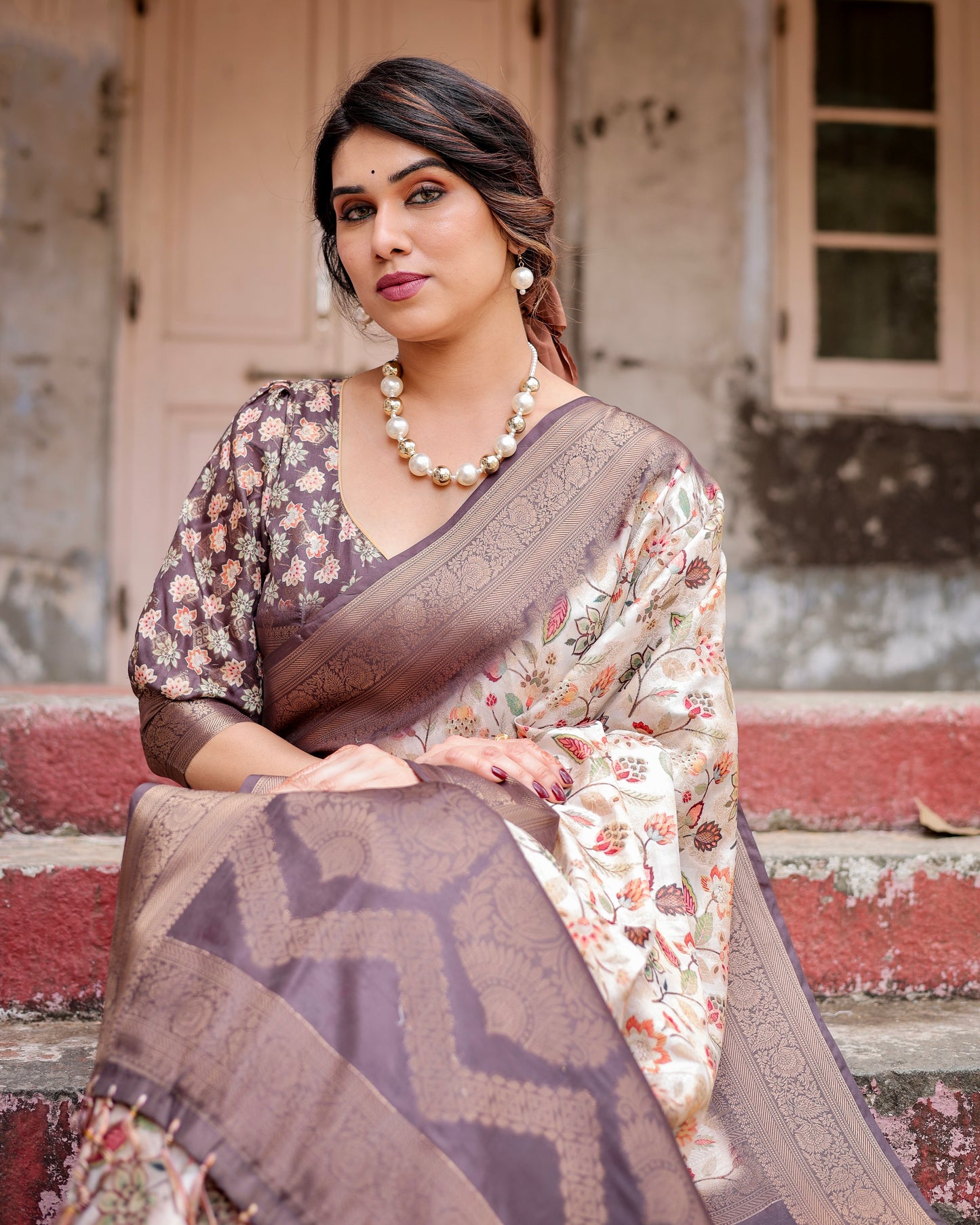 Grace in Banarasi Elegance Digital Printed Silk Saree.