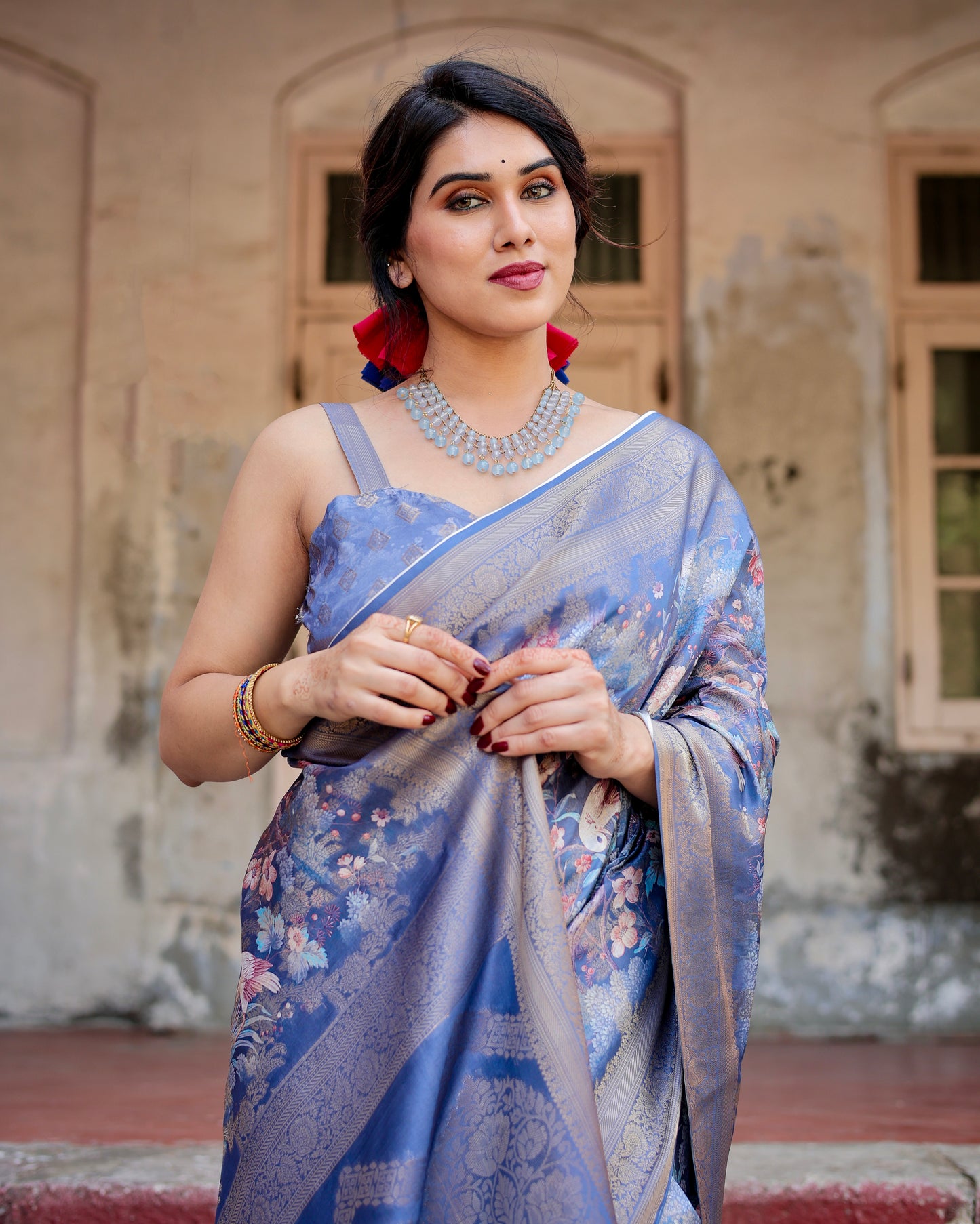 Ethereal Banarasi Digital Printed Silk Saree.
