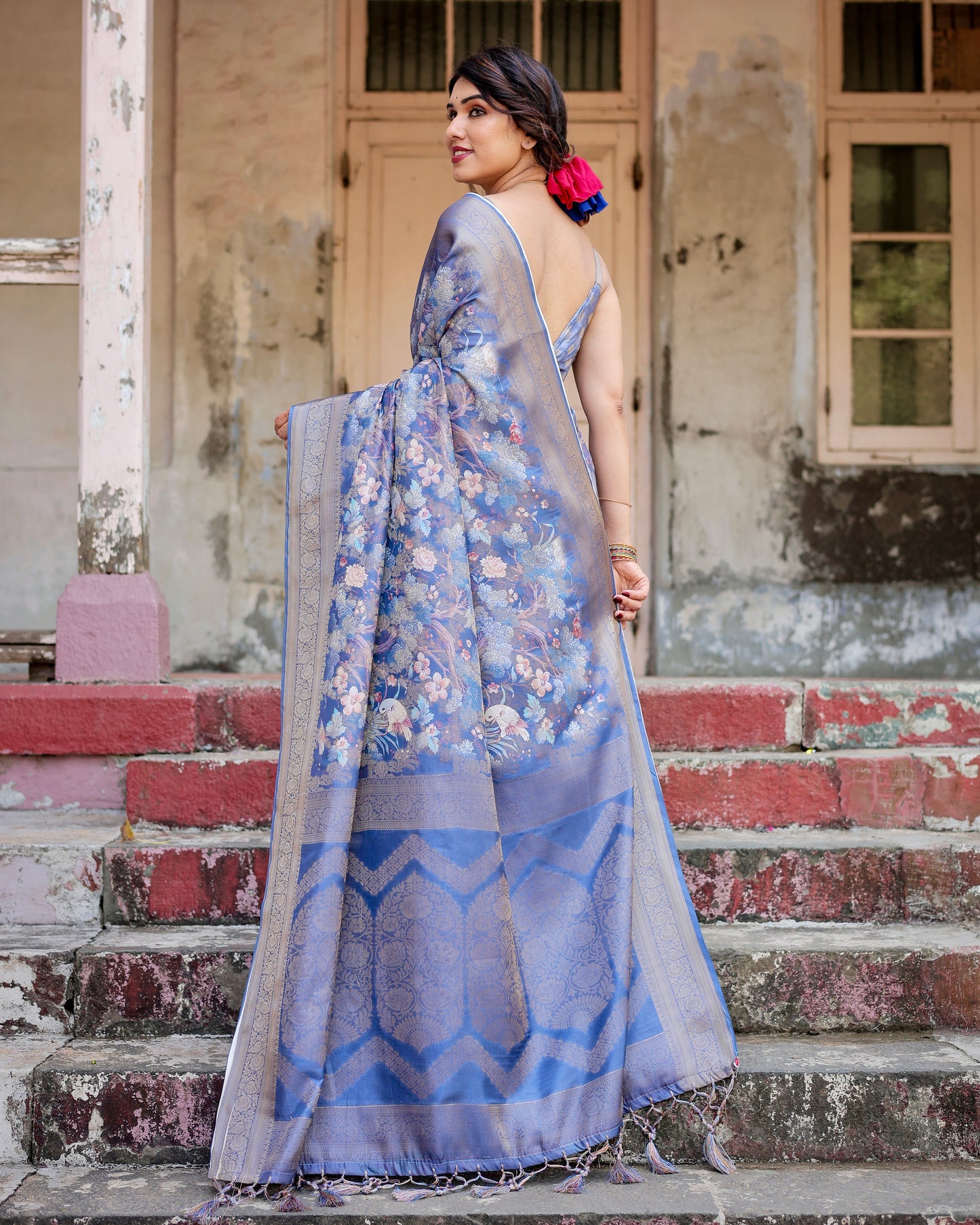 Ethereal Banarasi Digital Printed Silk Saree.