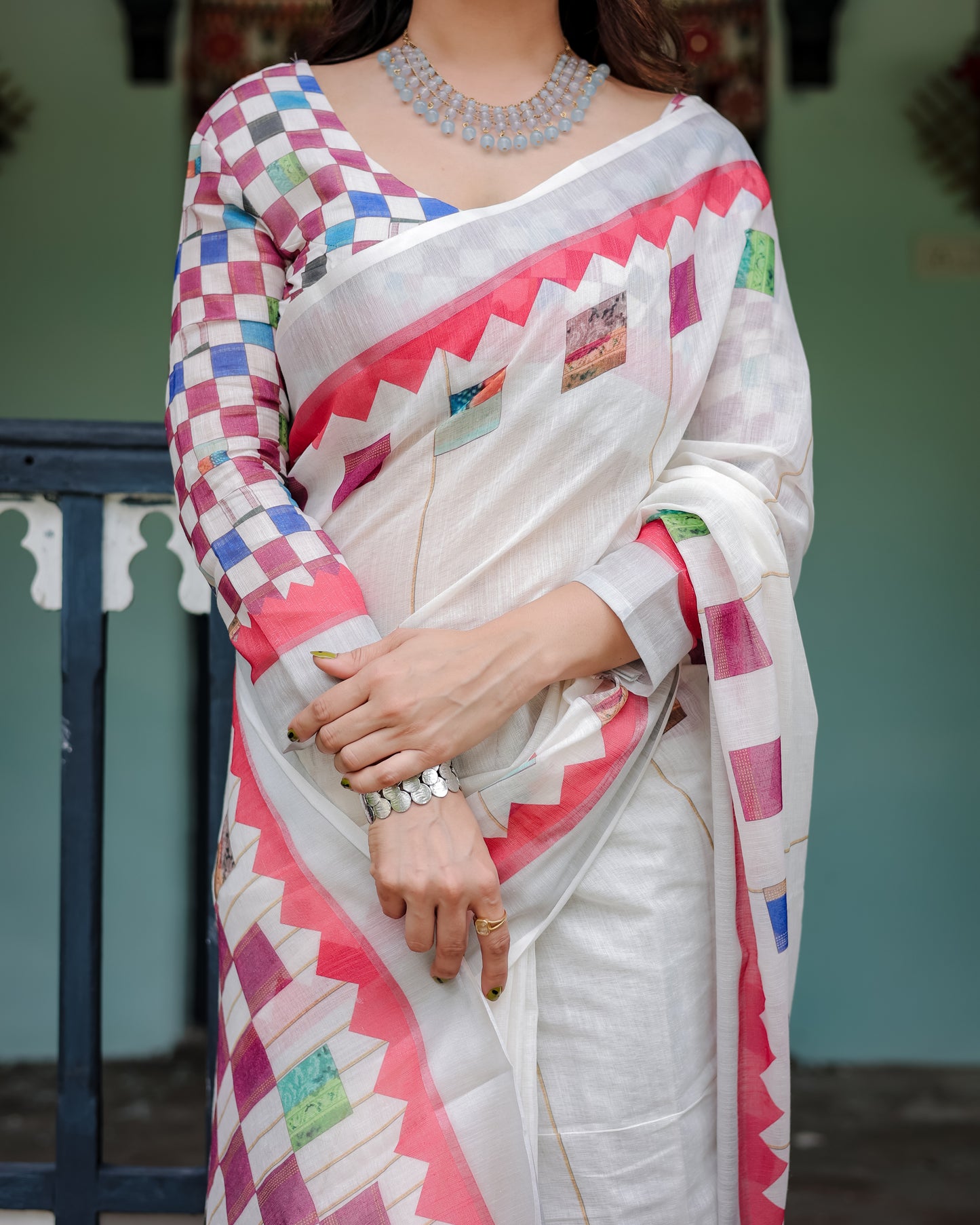 Modern Chic Pure Linen Saree with Tassels.