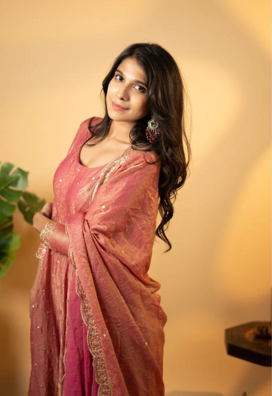 Wedding Wear Special Pure Gold Crush Silk Pink Gown Collection.