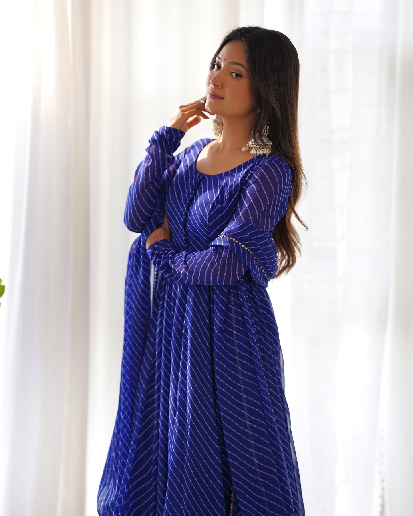Laheriya Print Ocassion Wear Special Blue Gown.