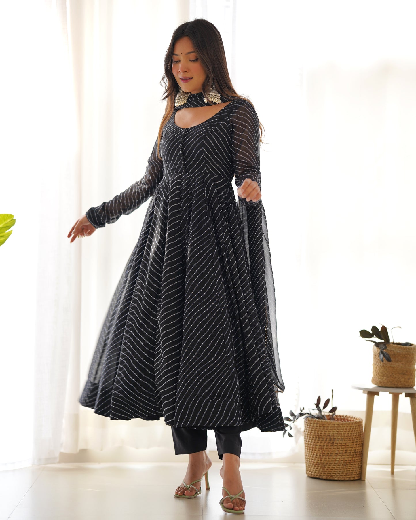 Black Laheriya Printed Pure Faux Georgette Anarkali Dress Gown.
