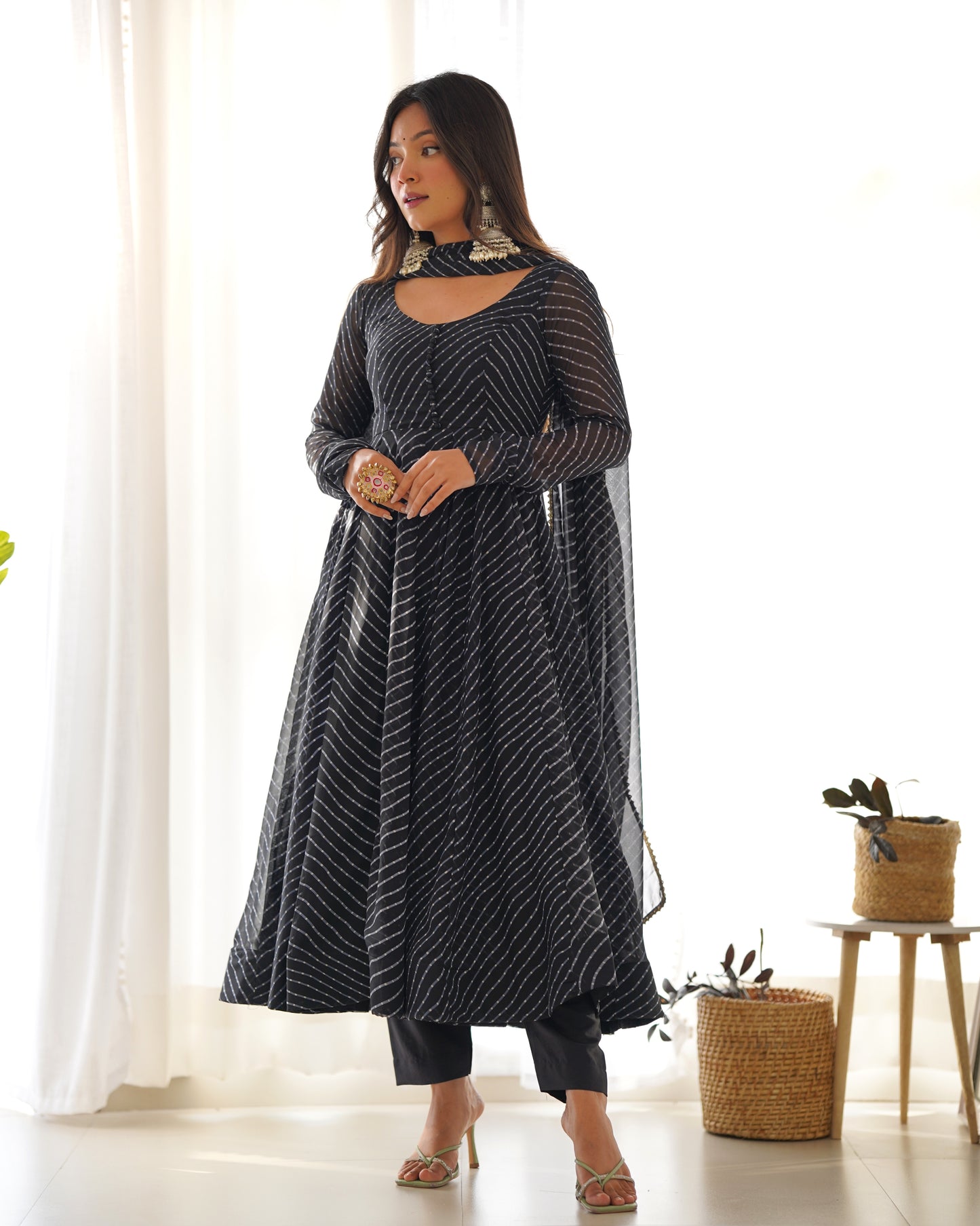 Black Laheriya Printed Pure Faux Georgette Anarkali Dress Gown.