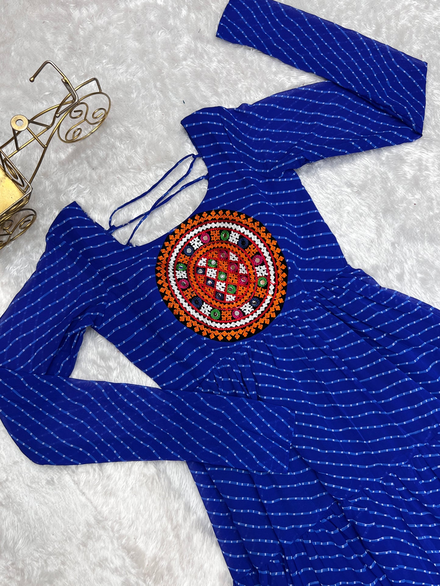 Garba Special Beautiful Royal Blue Laheriya print with huge Flaired Gown Collection.
