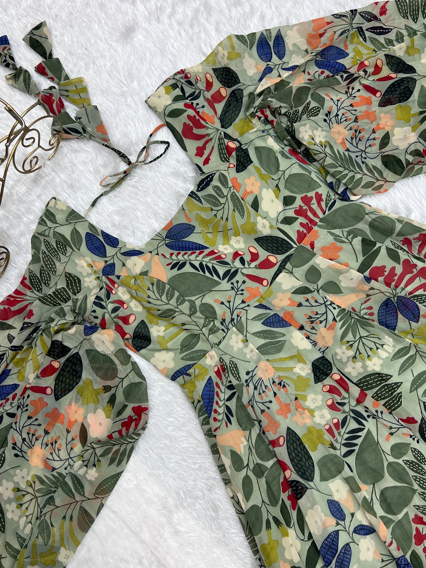 Pure Soft Faux Georgette Floral Printed Flaired Gown.