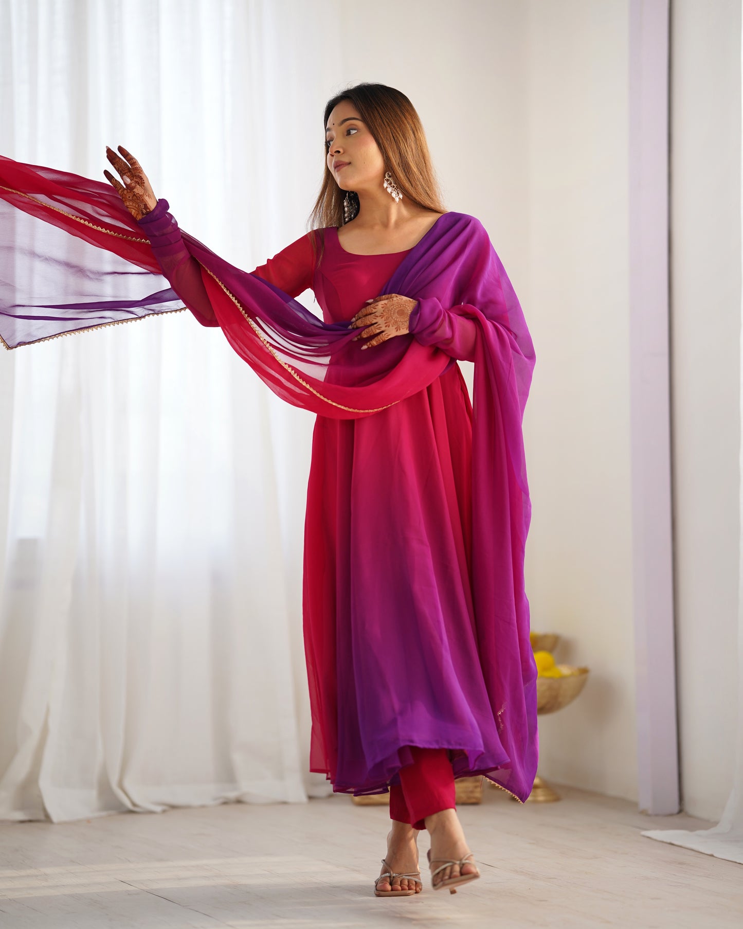 Beautiful Dark Pink Colourfull Padding Festival Season Special Trendy Outfit.