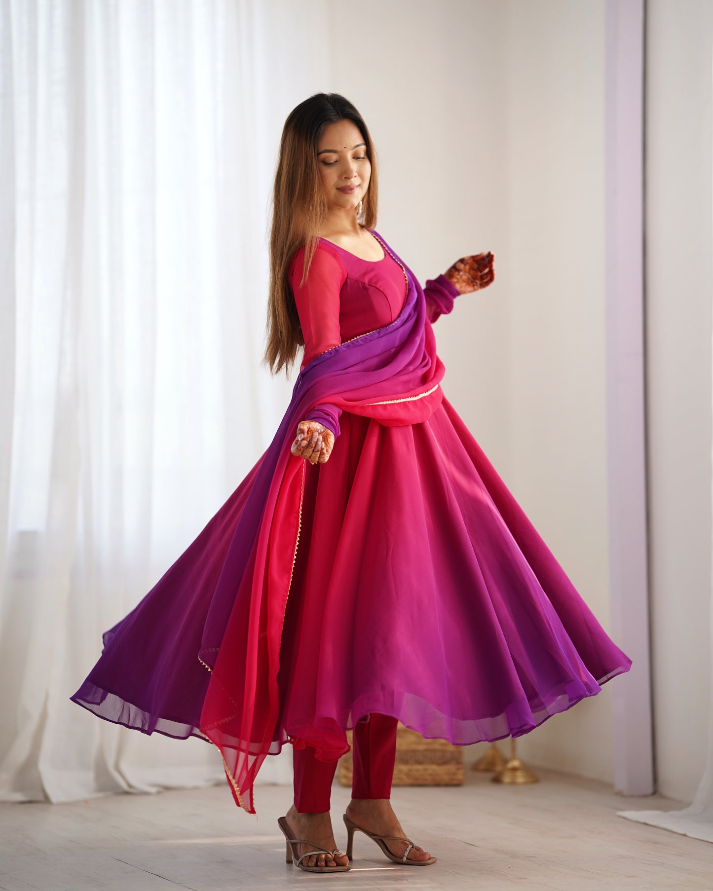 Beautiful Dark Pink Colourfull Padding Festival Season Special Trendy Outfit.