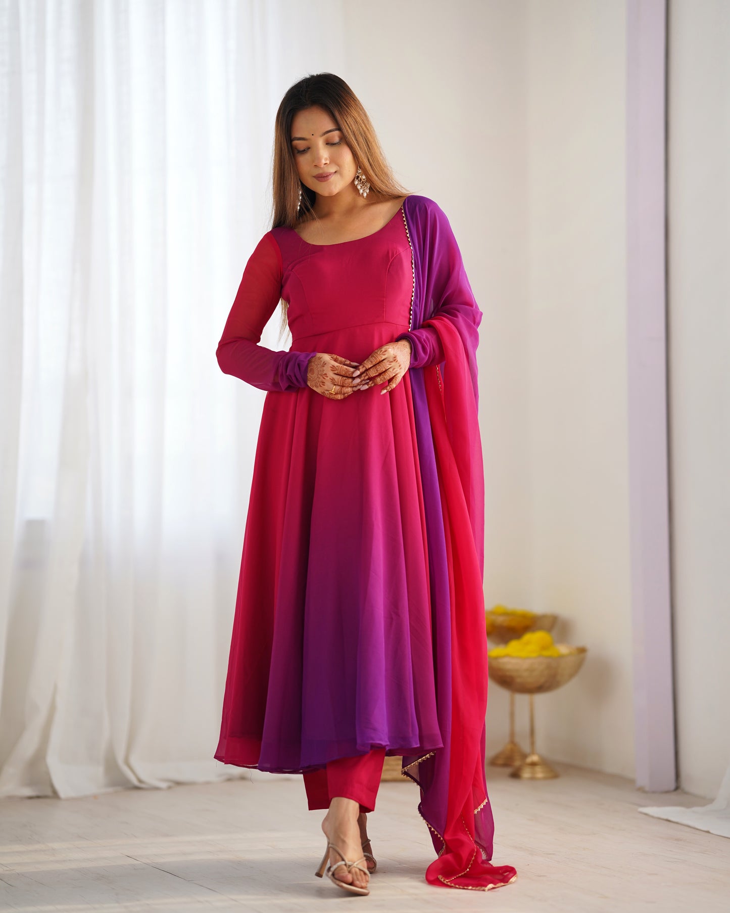 Beautiful Dark Pink Colourfull Padding Festival Season Special Trendy Outfit.