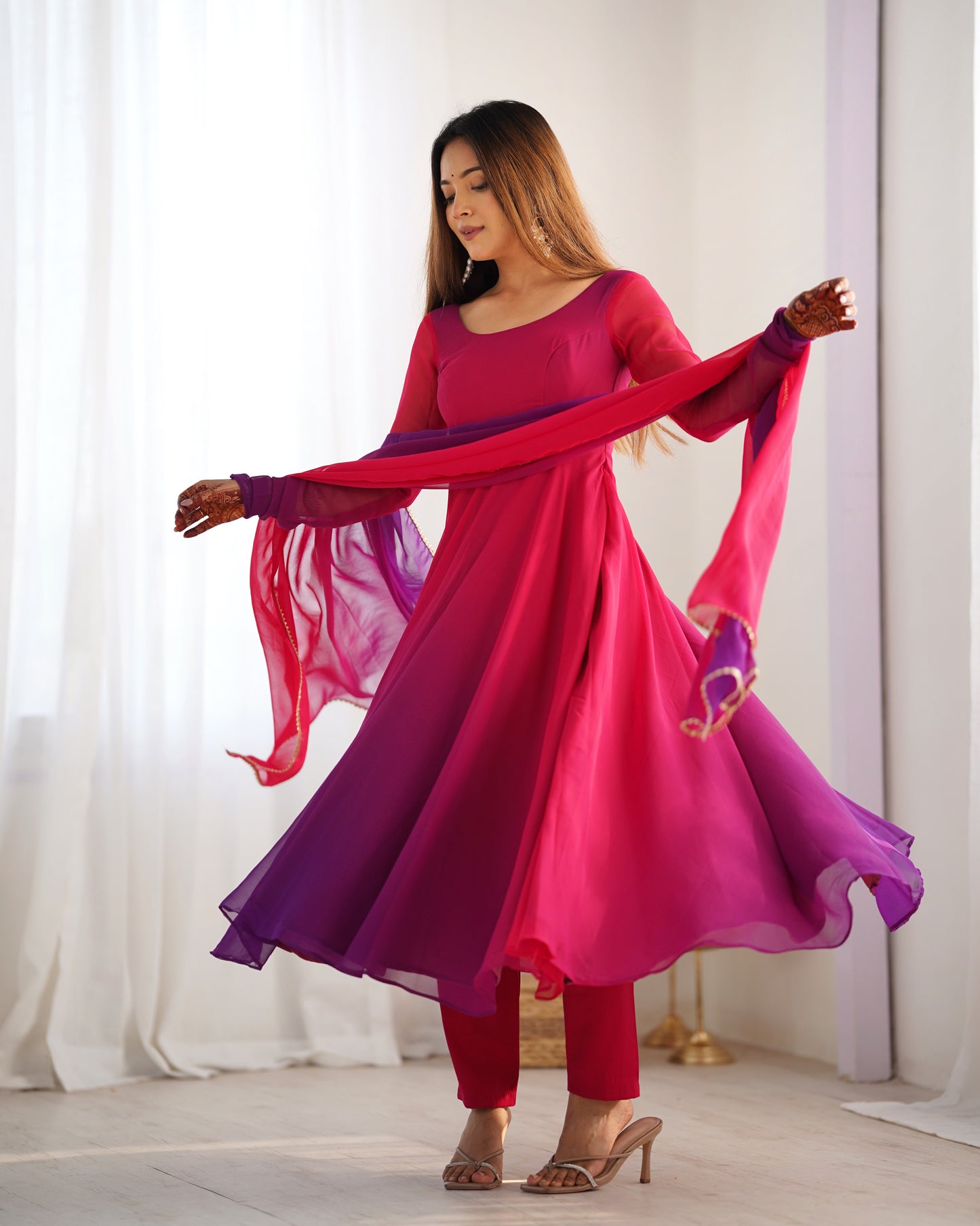Beautiful Dark Pink Colourfull Padding Festival Season Special Trendy Outfit.