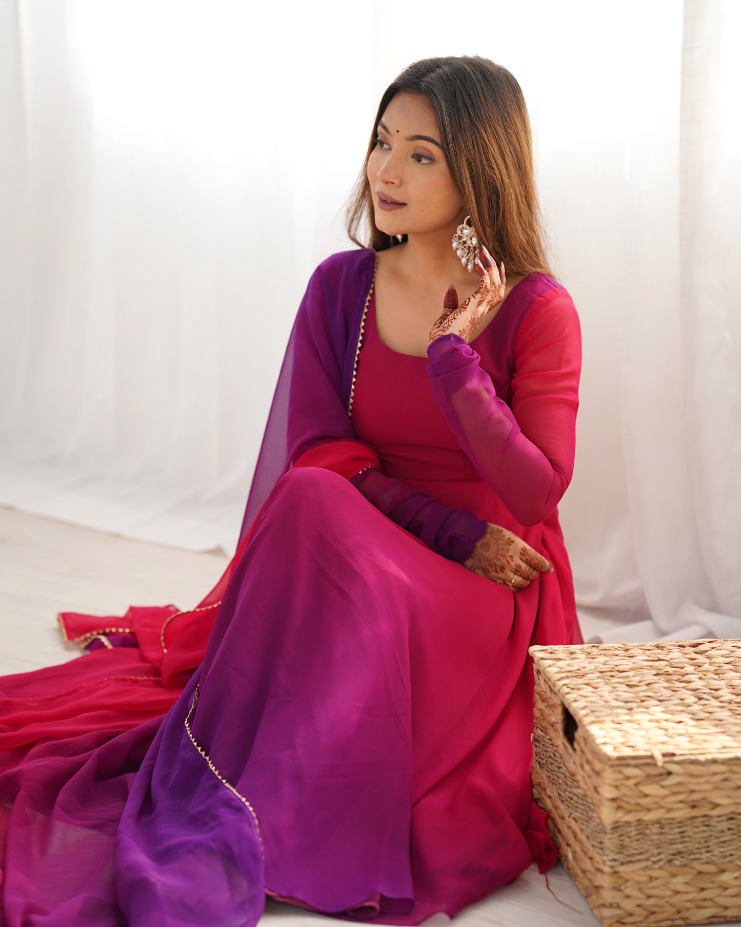 Beautiful Dark Pink Colourfull Padding Festival Season Special Trendy Outfit.