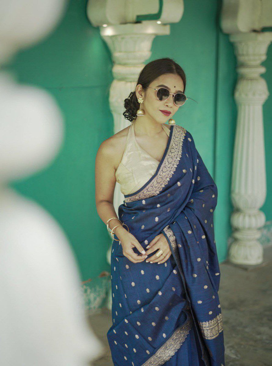 Party Wear Blue Designer Saree Collection.