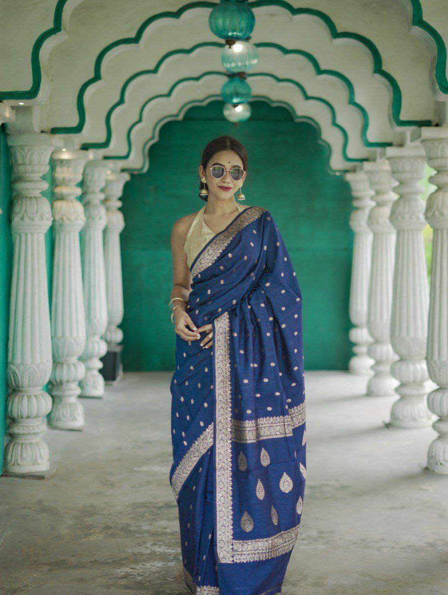 Party Wear Blue Designer Saree Collection.
