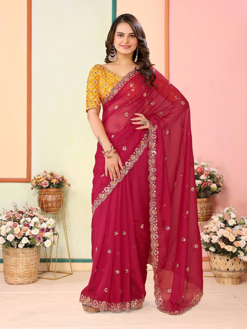 Stunning Pretty Look Tibby Silk Organza Saree.