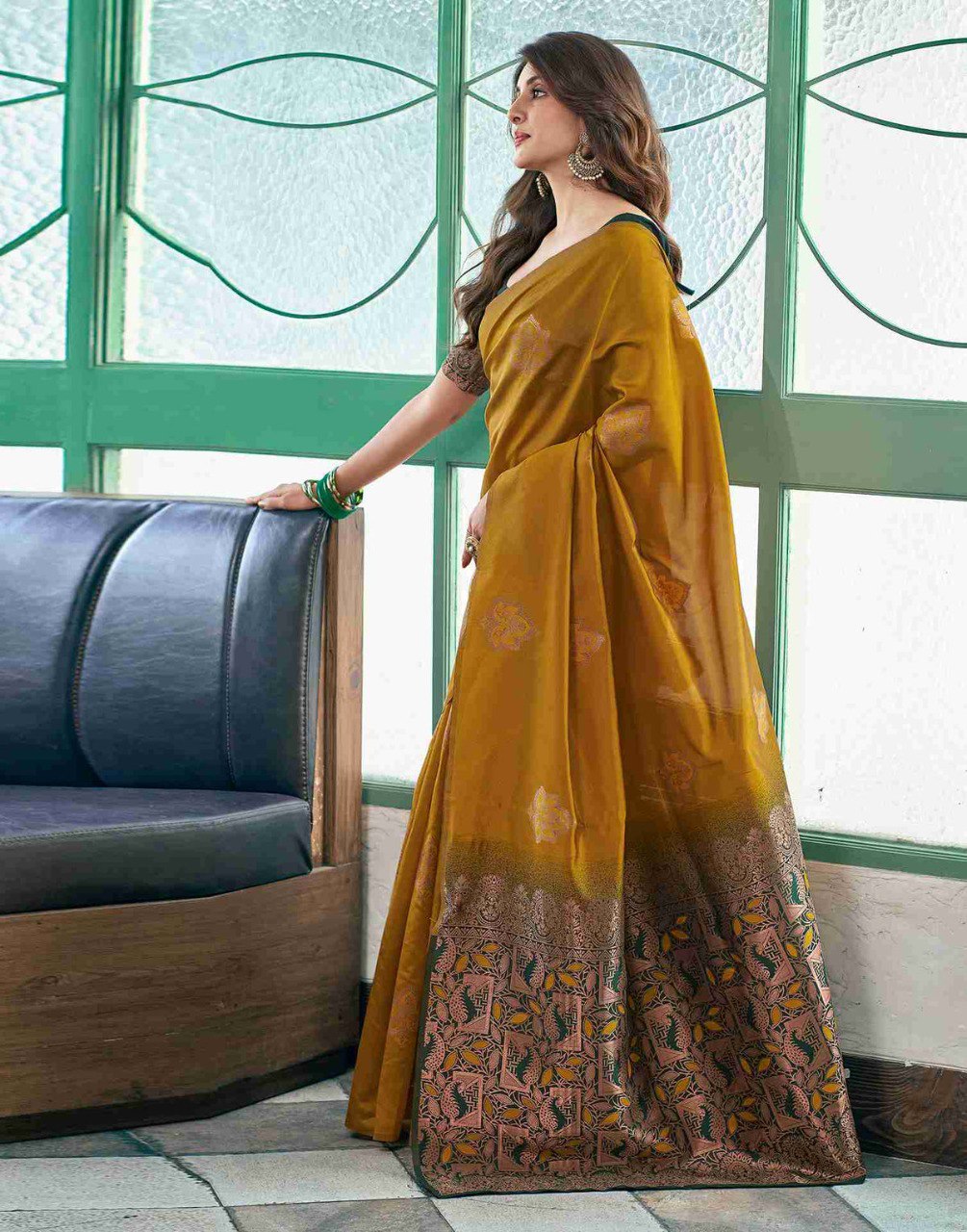 Haldi Functions Special Beautiful Banarasi Soft Silk Saree.