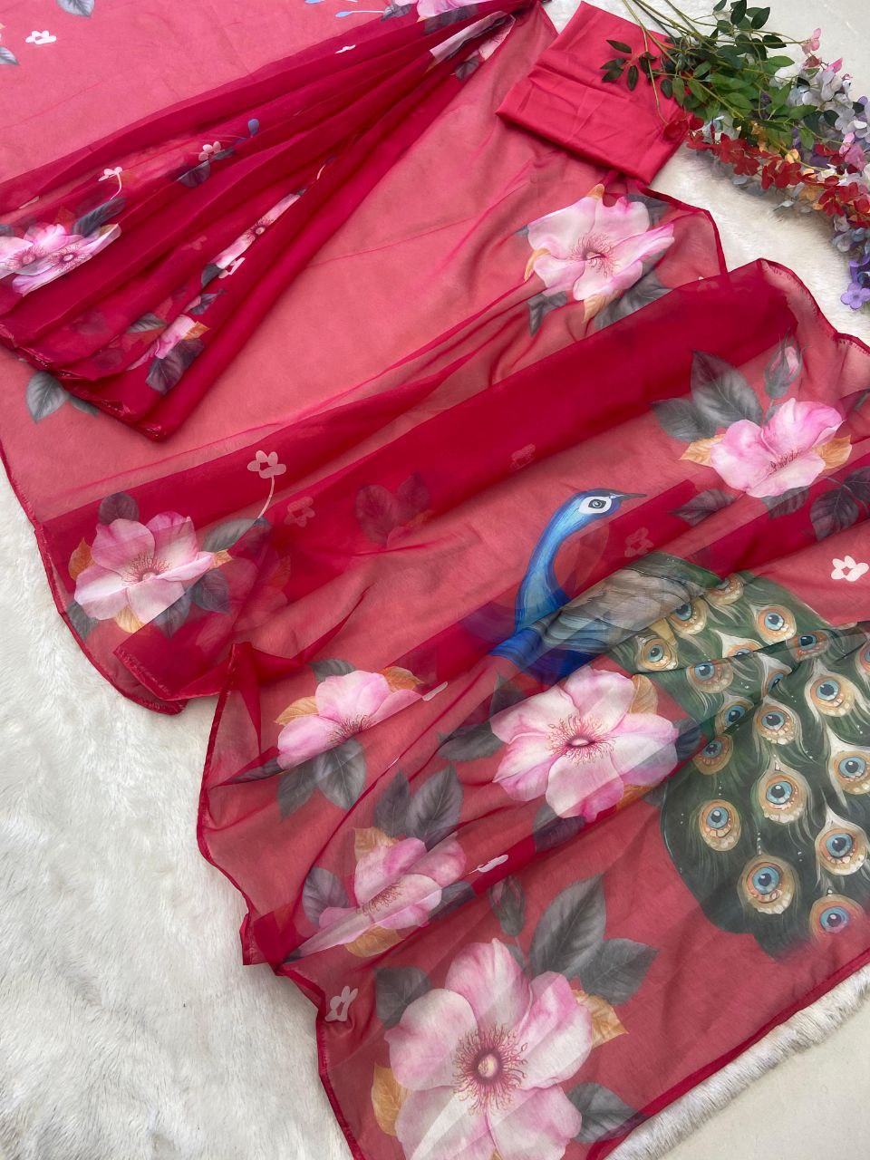 Party Wear Premium Organza Silk Ready To Wear Saree.