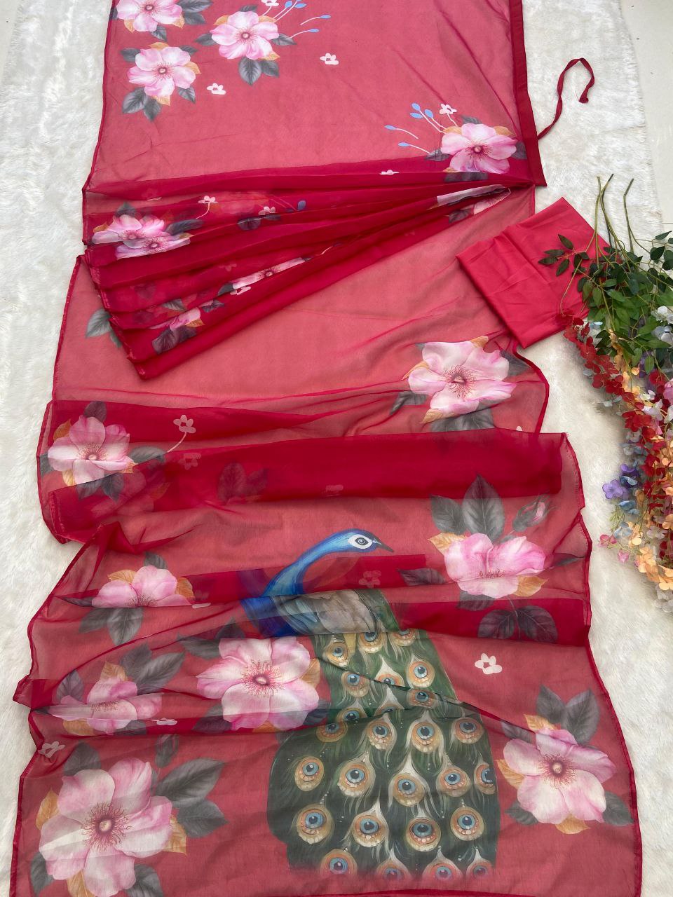Party Wear Premium Organza Silk Ready To Wear Saree.