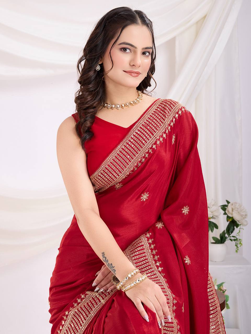 Adorable Designer Chinon Silk Saree Collection.