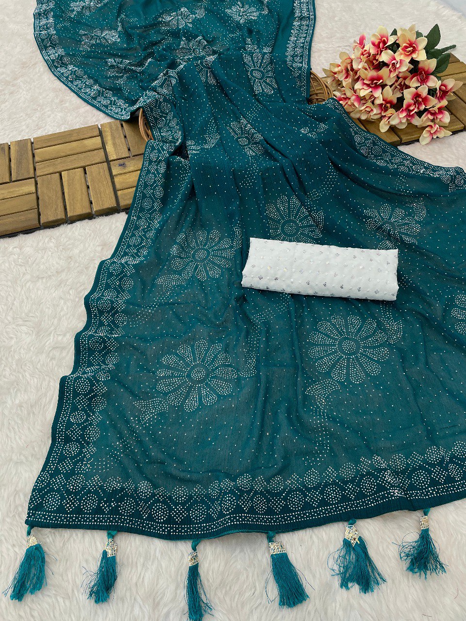 Attractive Look Beautiful Diamond Work Saree Collection.