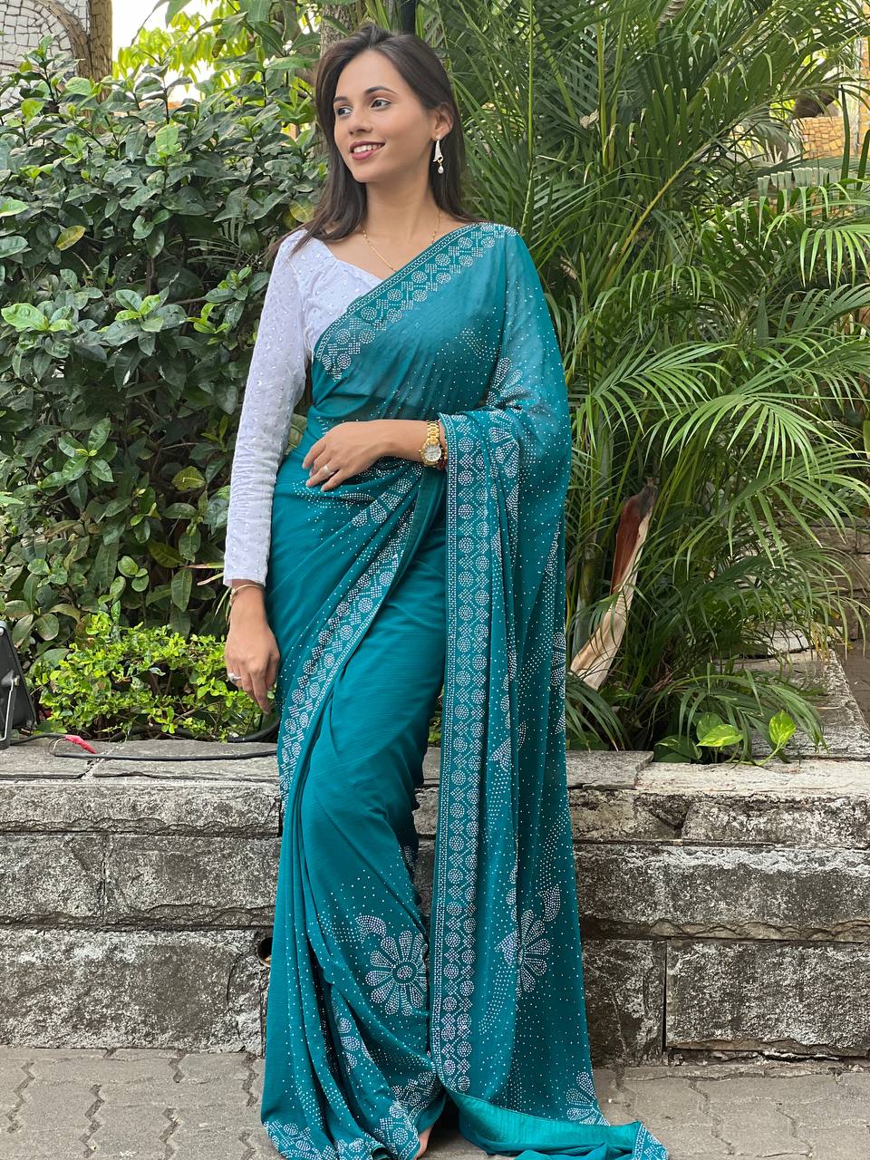 Attractive Look Beautiful Diamond Work Saree Collection.