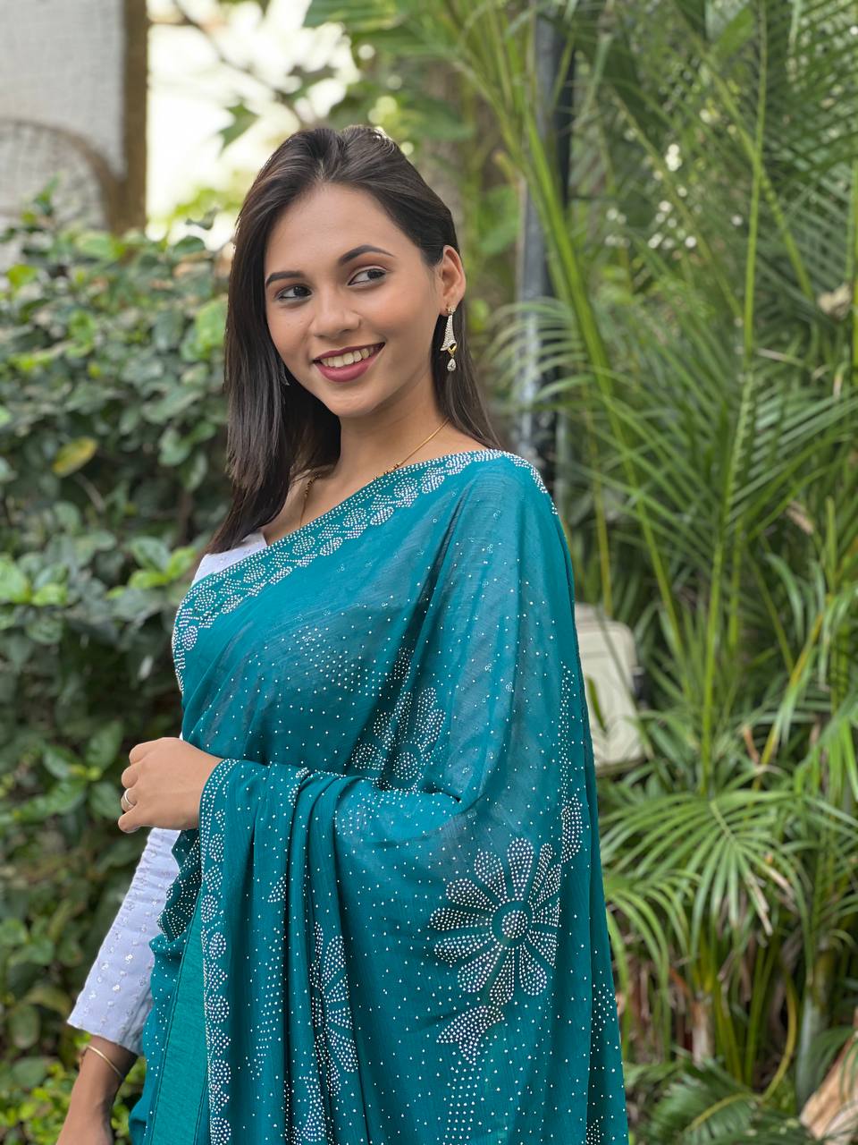Attractive Look Beautiful Diamond Work Saree Collection.