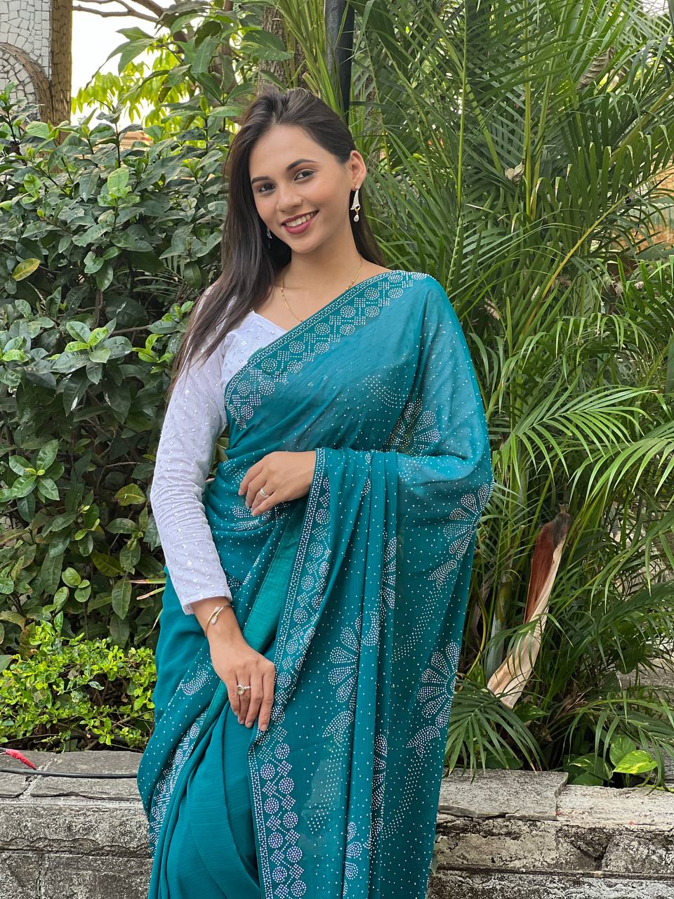 Attractive Look Beautiful Diamond Work Saree Collection.