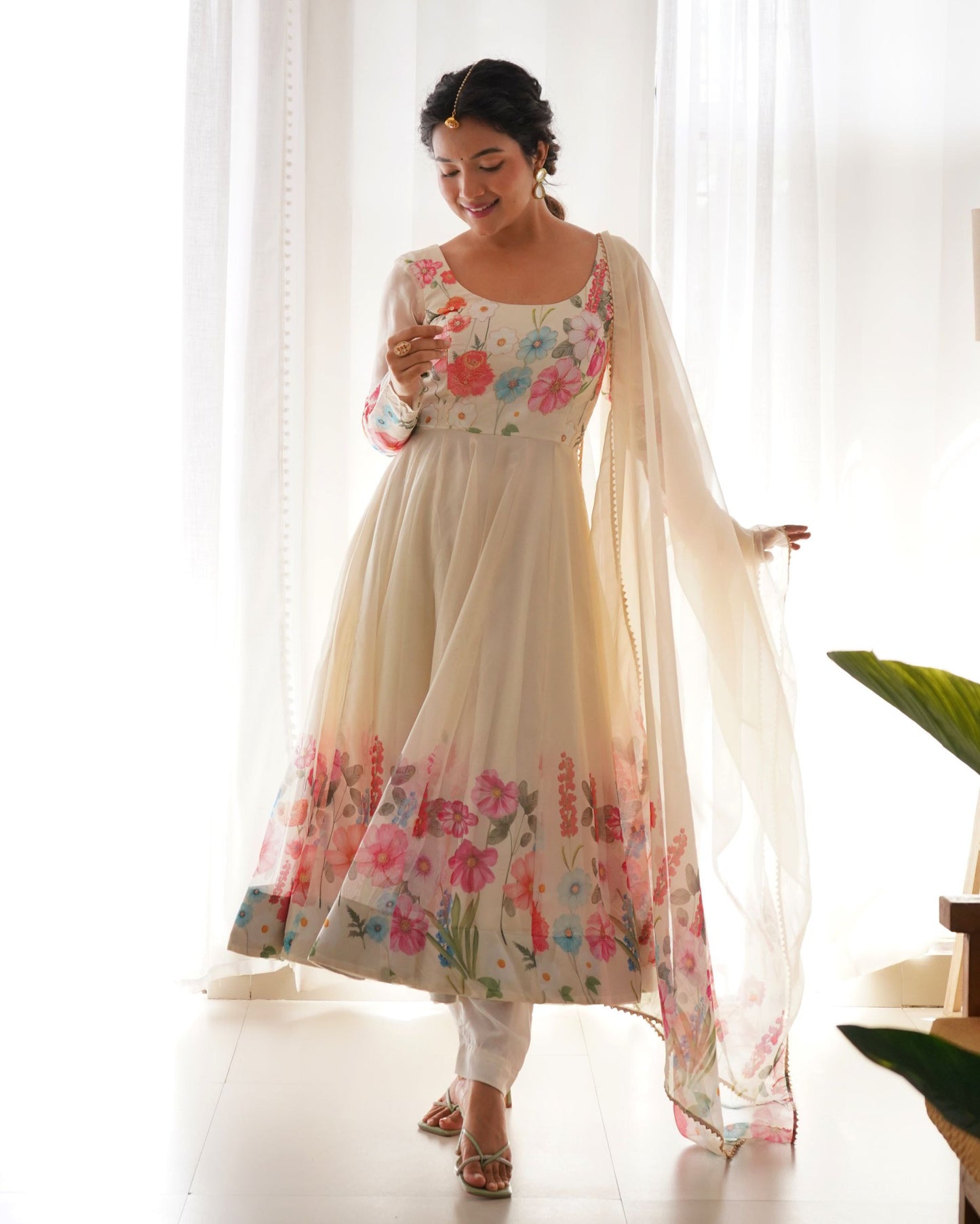 Occasion Wear Special New Cream Color Anarkali Suit.