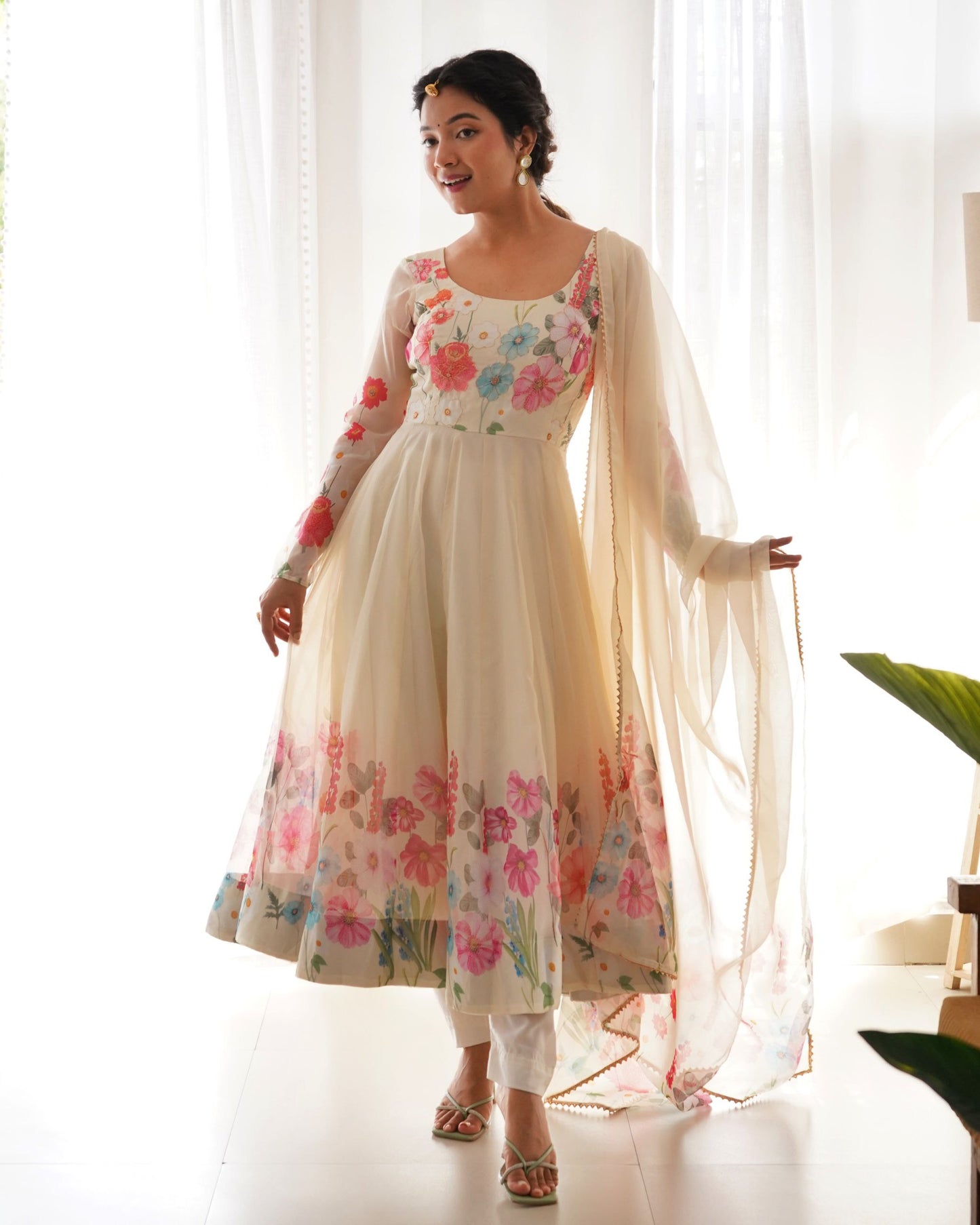 Occasion Wear Special New Cream Color Anarkali Suit.