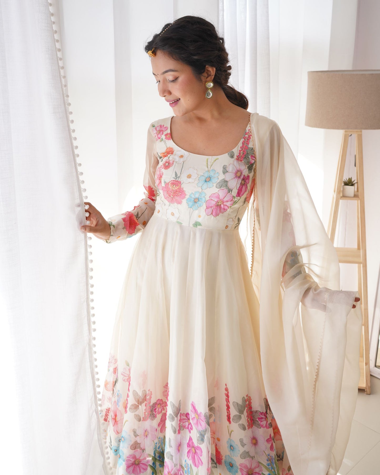 Occasion Wear Special New Cream Color Anarkali Suit.