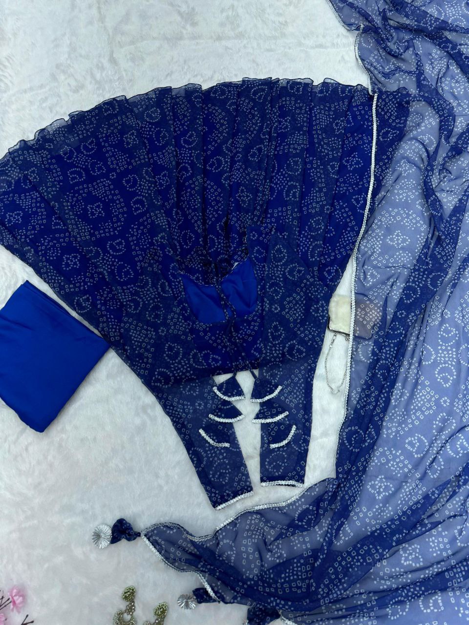 Amazing Designer Blue Bandhni Printed Anarkali Outfit.