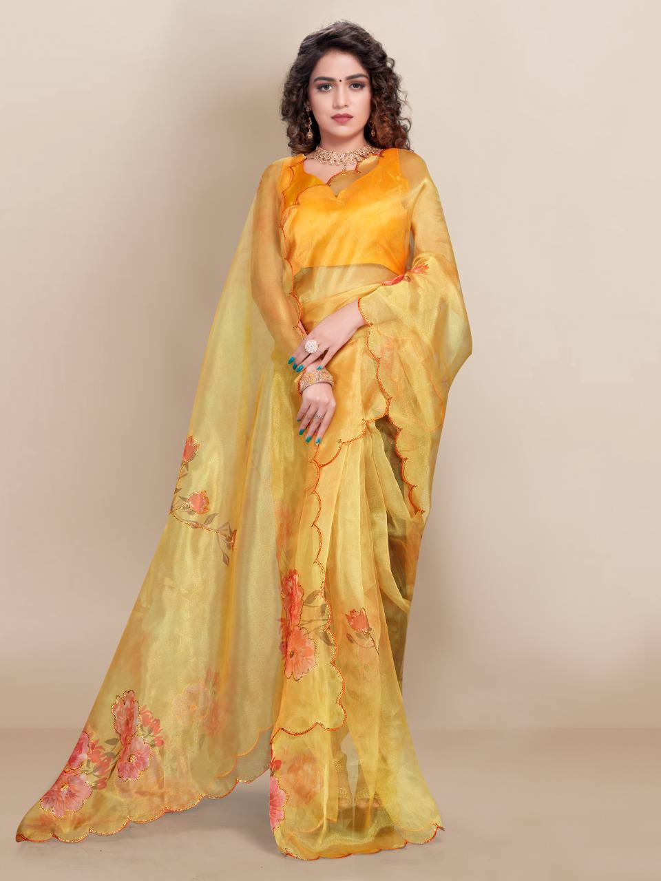 Haldi Function Special Latest Designer premium Soft Organza Yellow Saree.