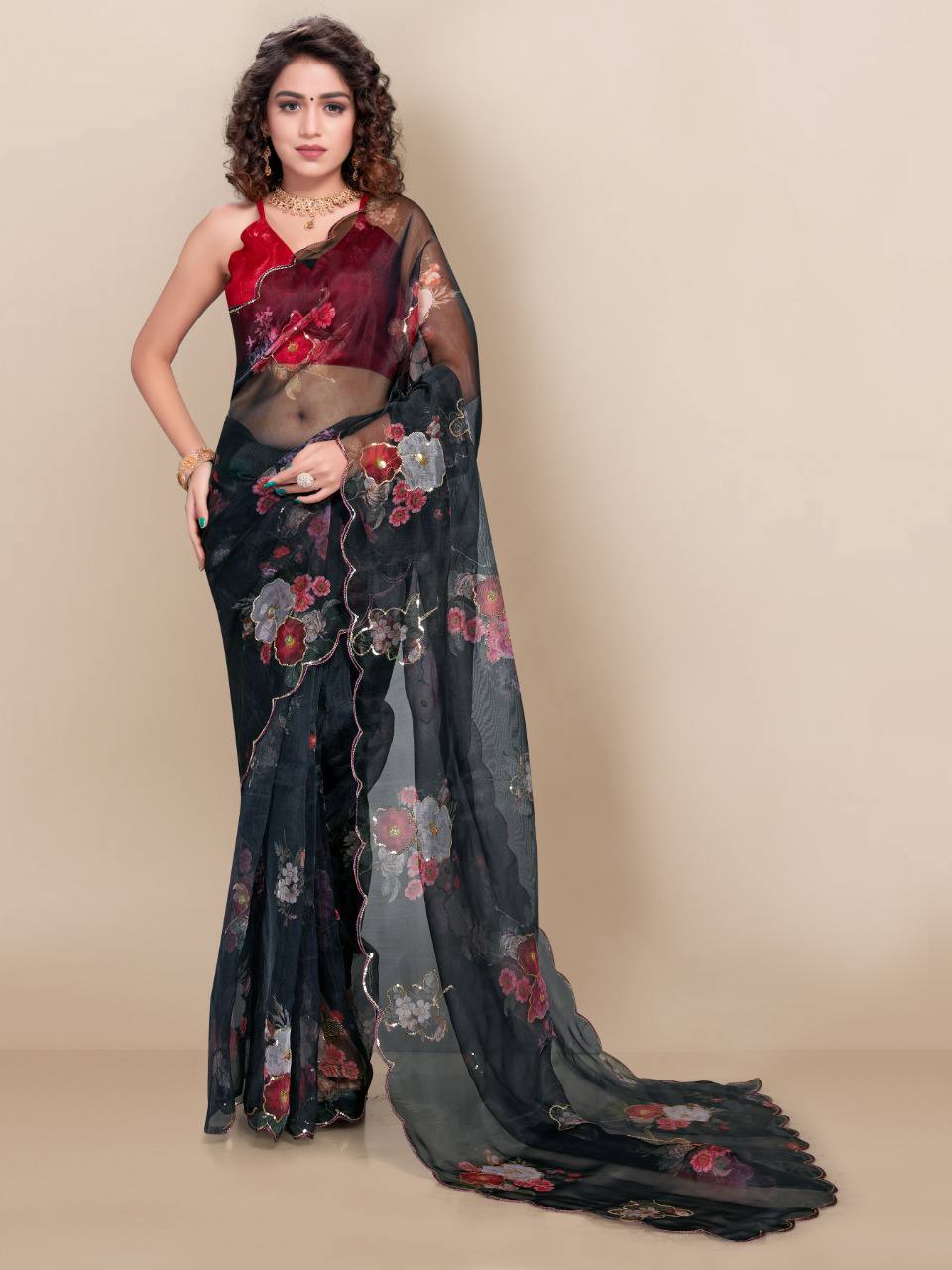 New Party Wear Collection premium Soft Organza Black Saree.