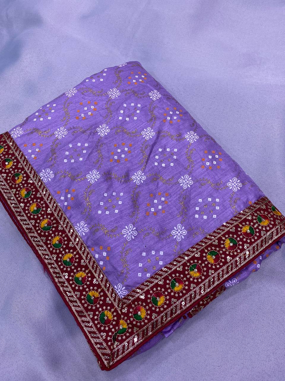 lavender Bandhani Vichitra Silk Saree Collection.