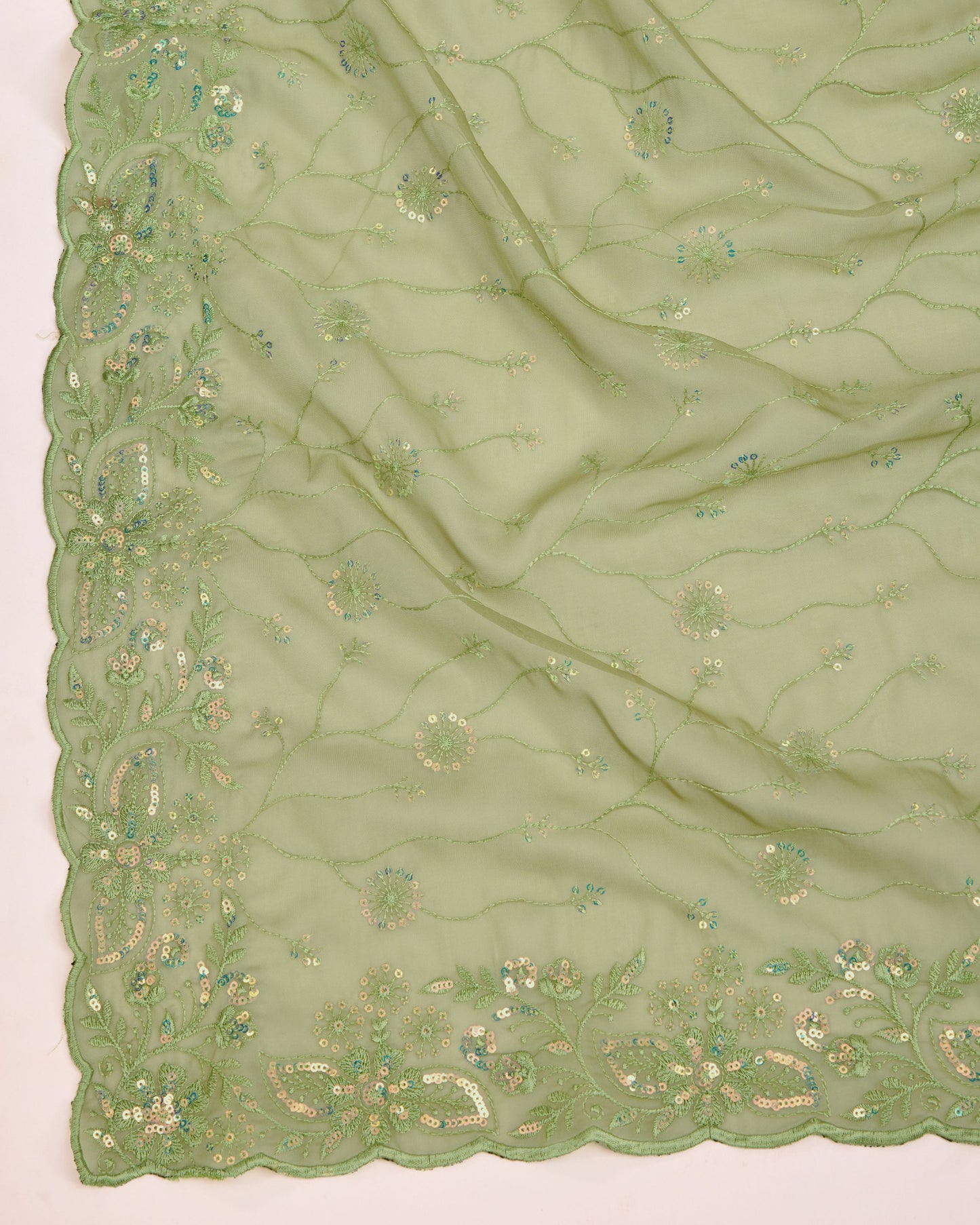 Beautiful Premium Soft Organza Silk Pista Color Saree.