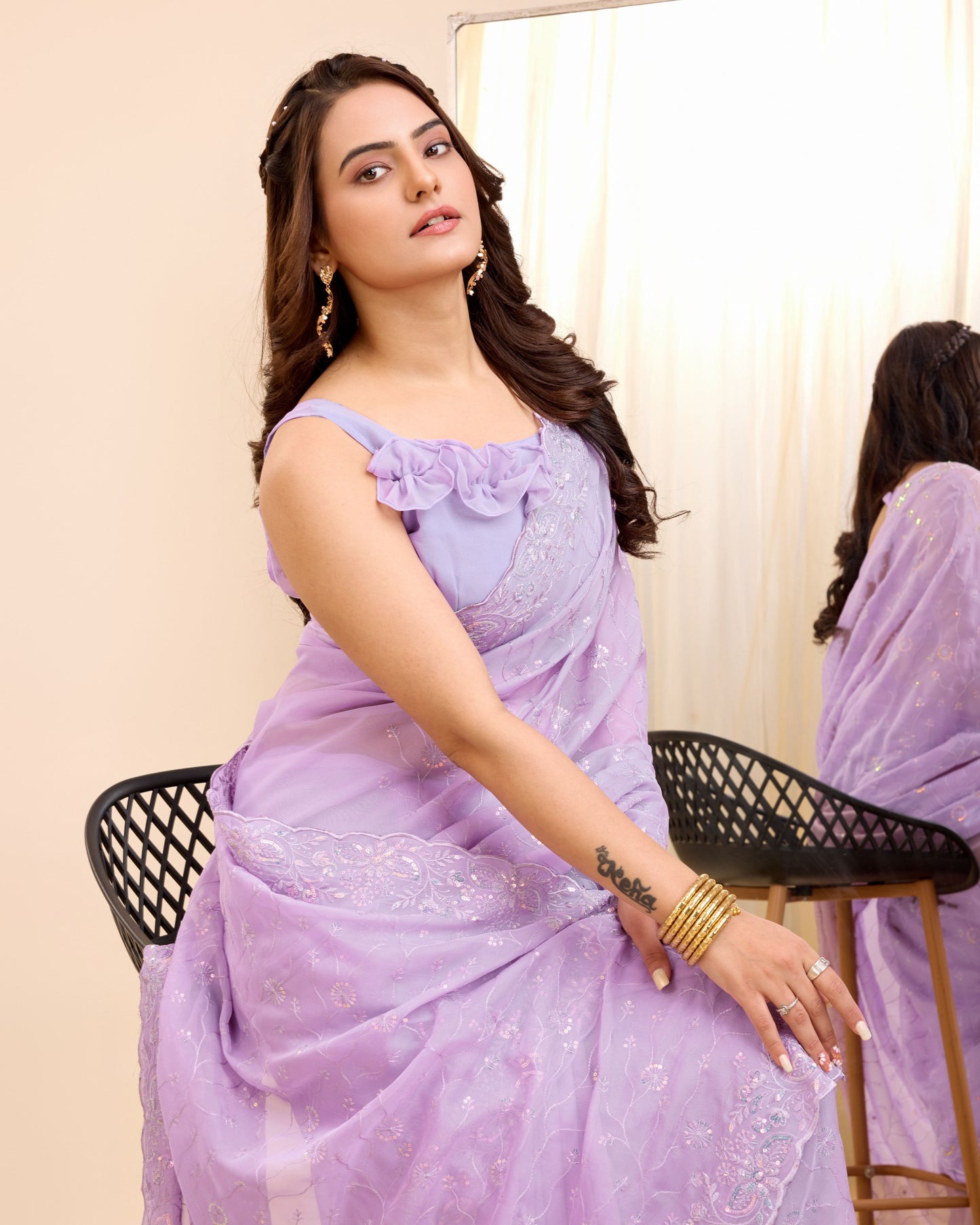 New Premium Soft Organza Silk With Sequences Embroidery Work Saree.