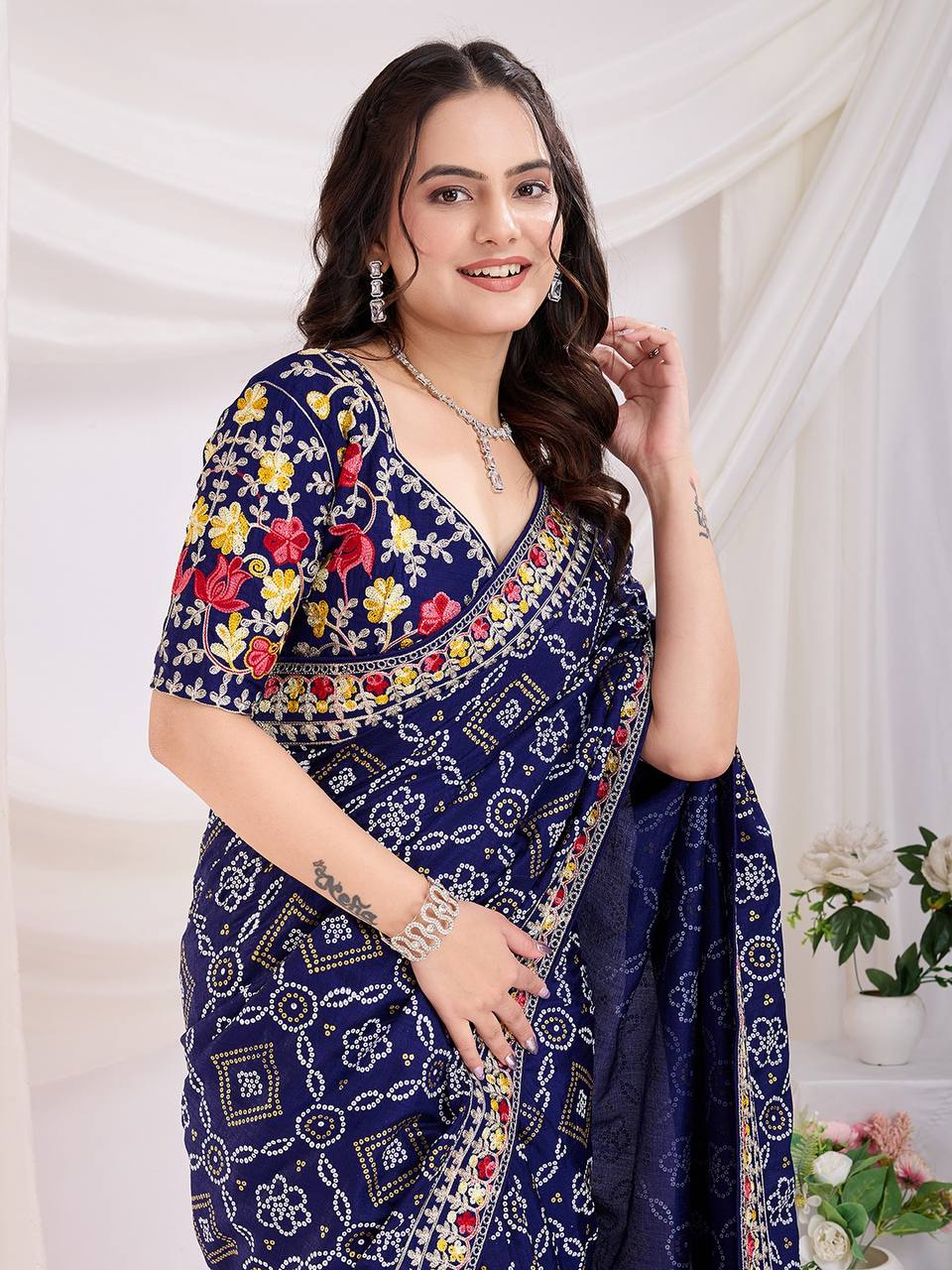 Pretty Designer Blue Vichitra Silk Saree Collection.