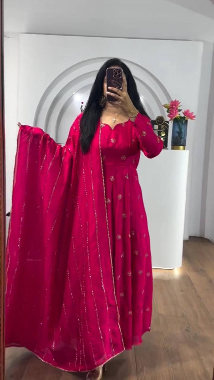Beautiful Pink Chinon Gown Collection.