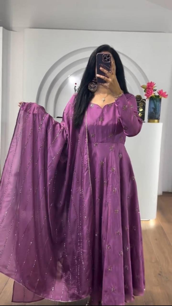 Wedding Wear Special New Trendy Chinon Gown Collection.