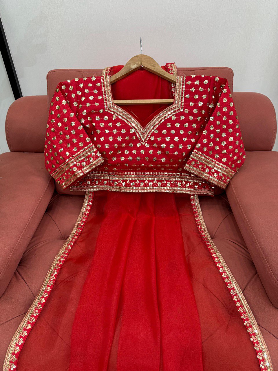 Perfect Pretty Red Premium Organza Silk Saree.